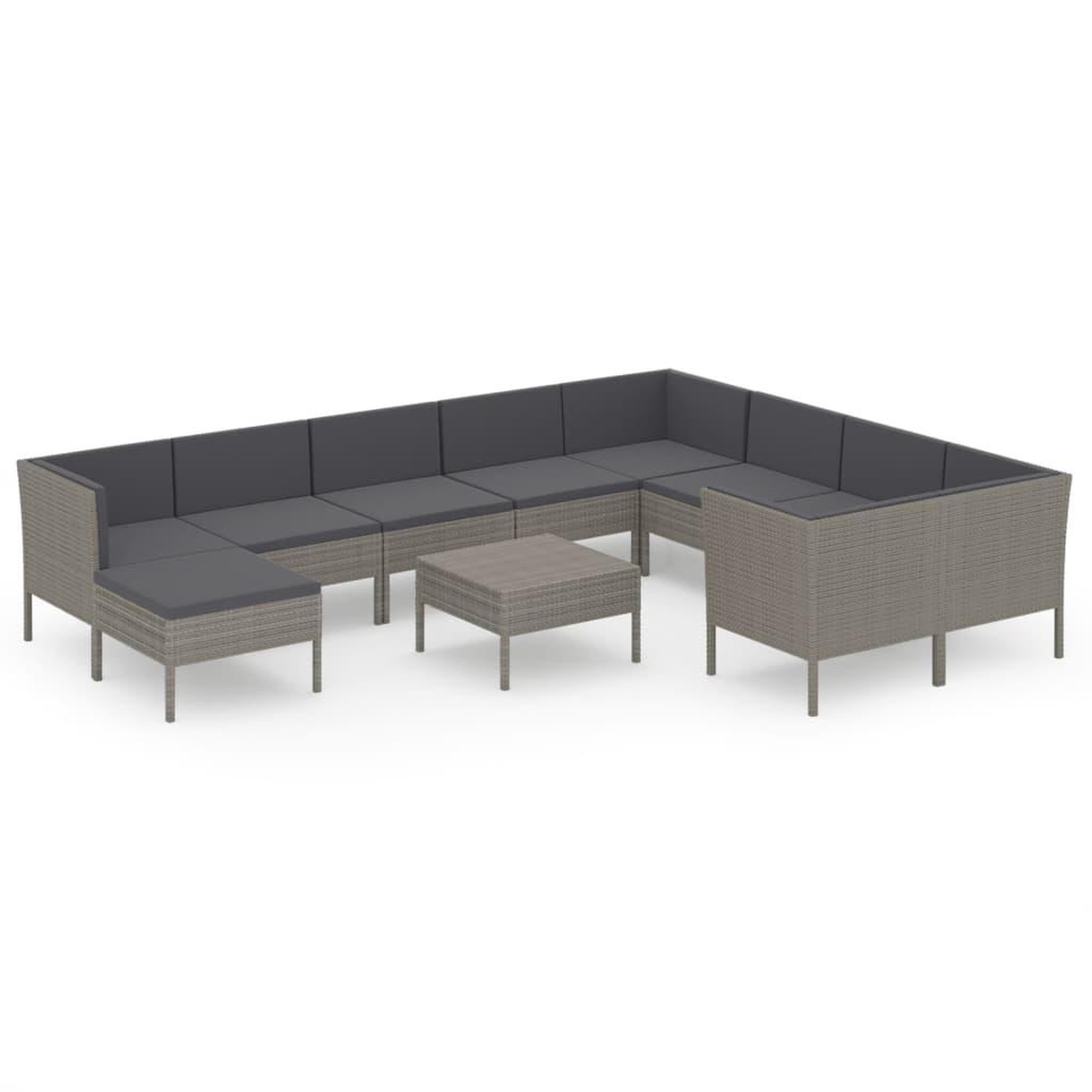 Voir la diapositive 2 : VIDAXL Salon de jardin 11 pcs avec coussins Resine tressee Gris