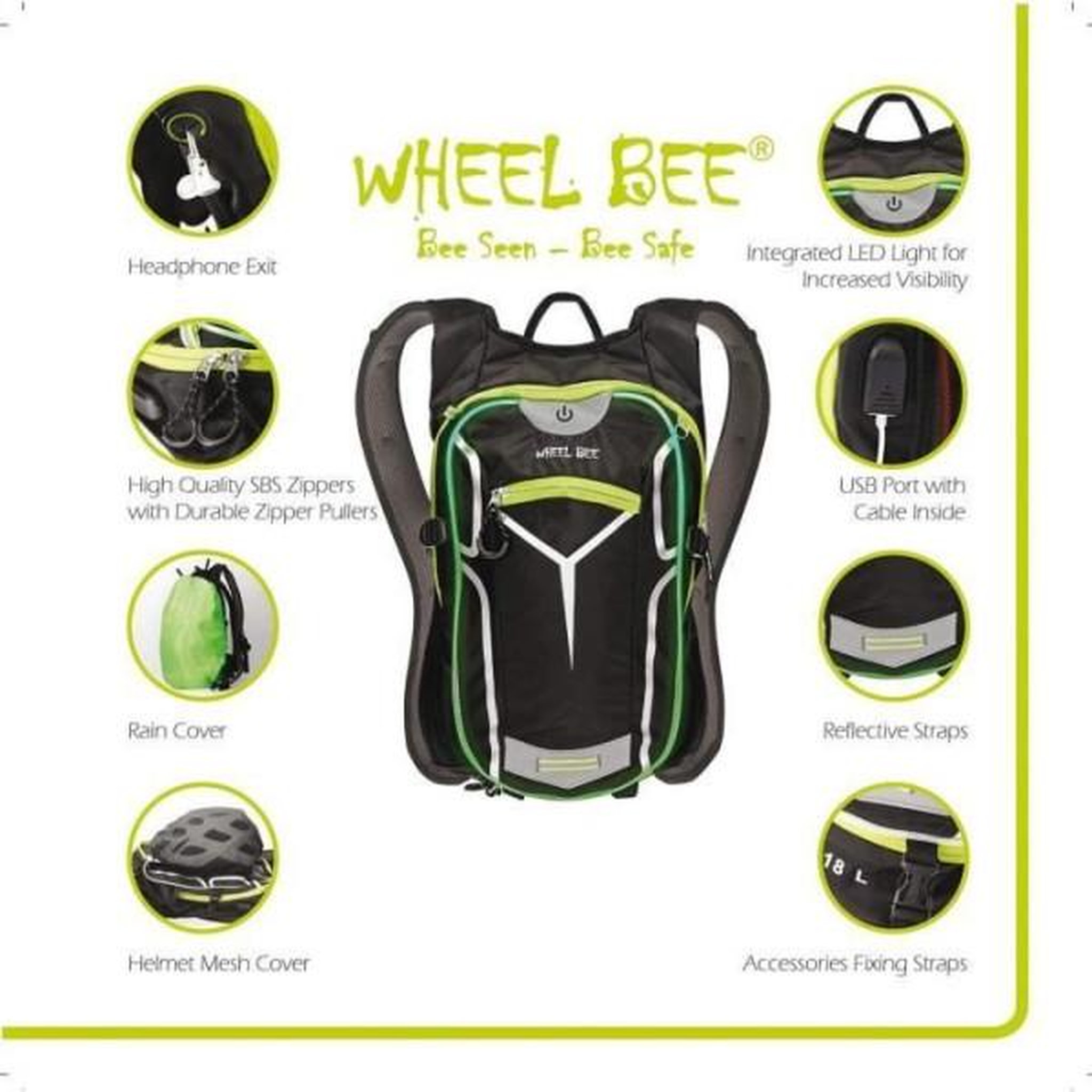 Voir la diapositive 2 : SCHILDKROT Sac a dos - Vélo - SCHILDKRÖT - LED + Port USB + Sortie écouteurs inclus