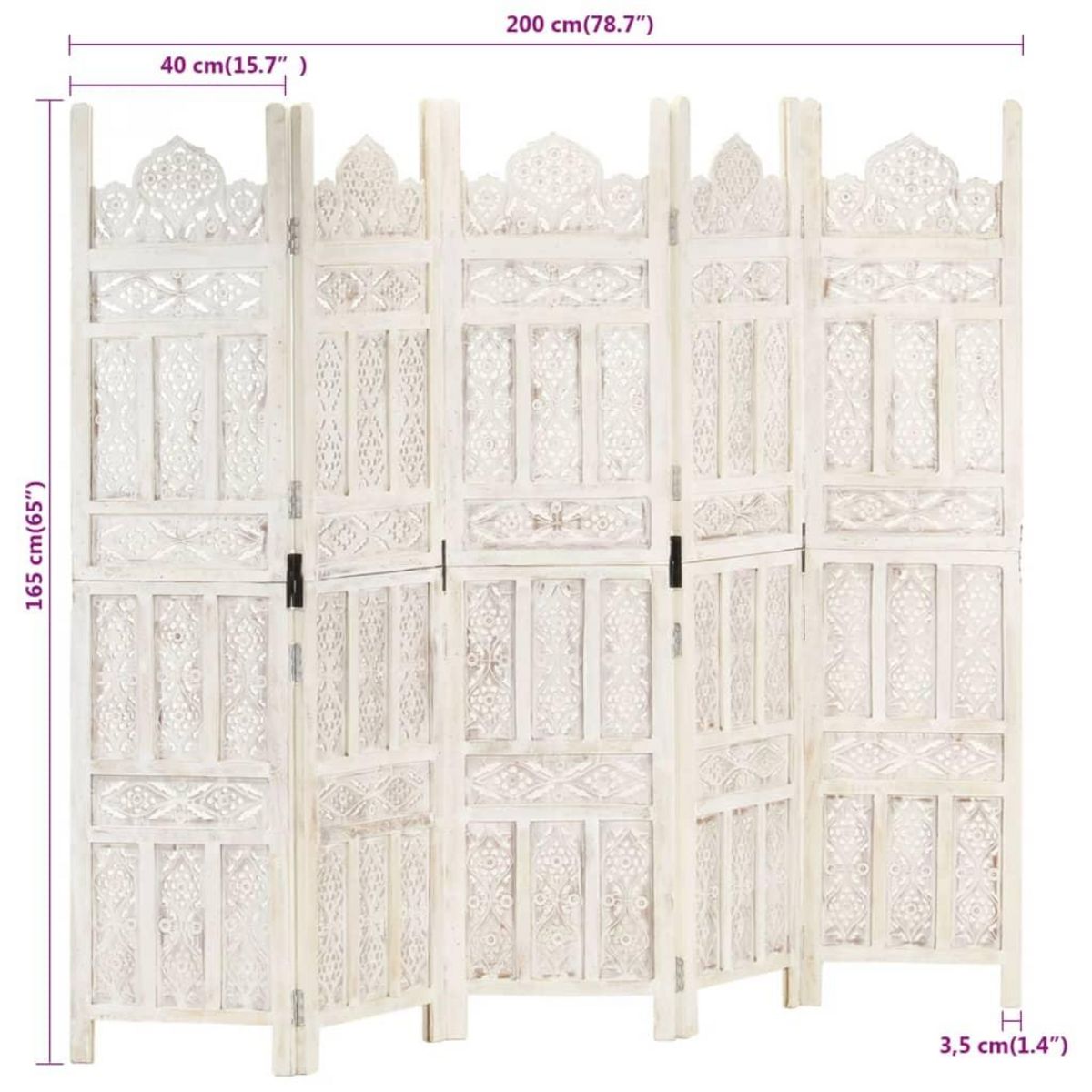 VIDAXL Cloison de separation 5 panneaux Blanc 200x165 cm Bois manguier