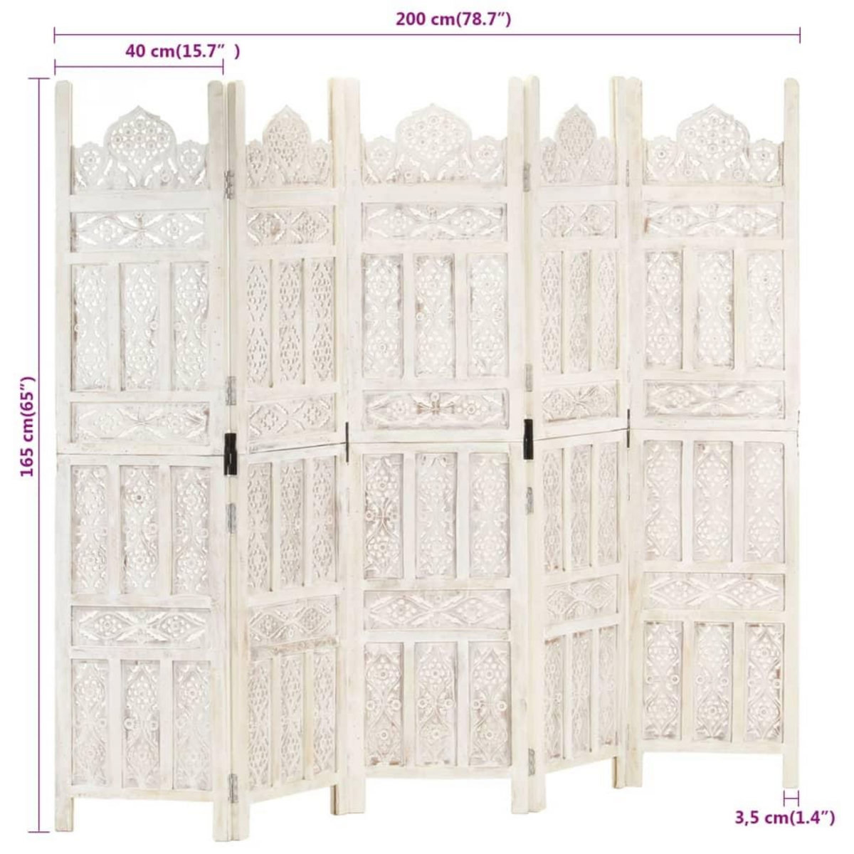 VIDAXL Cloison de separation 5 panneaux Blanc 200x165 cm Bois manguier