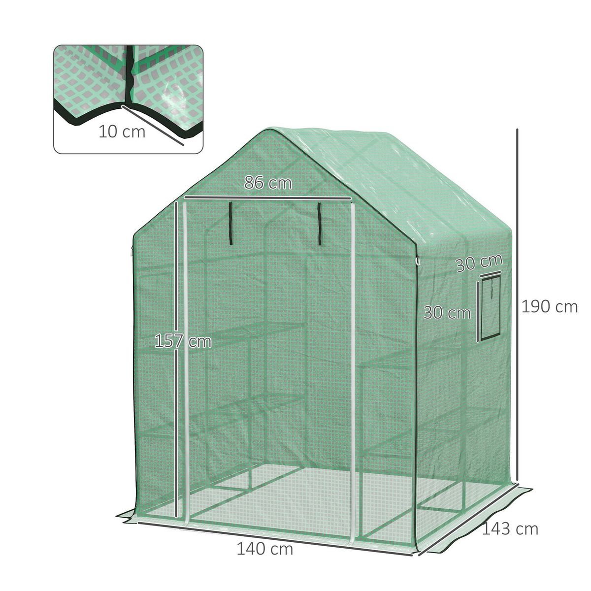 OUTSUNNY Serre de jardin 4 tablettes dim. 1,4L x 1,43l x 1,9H m porte déroulante fenêtre acier PE haute densité vert