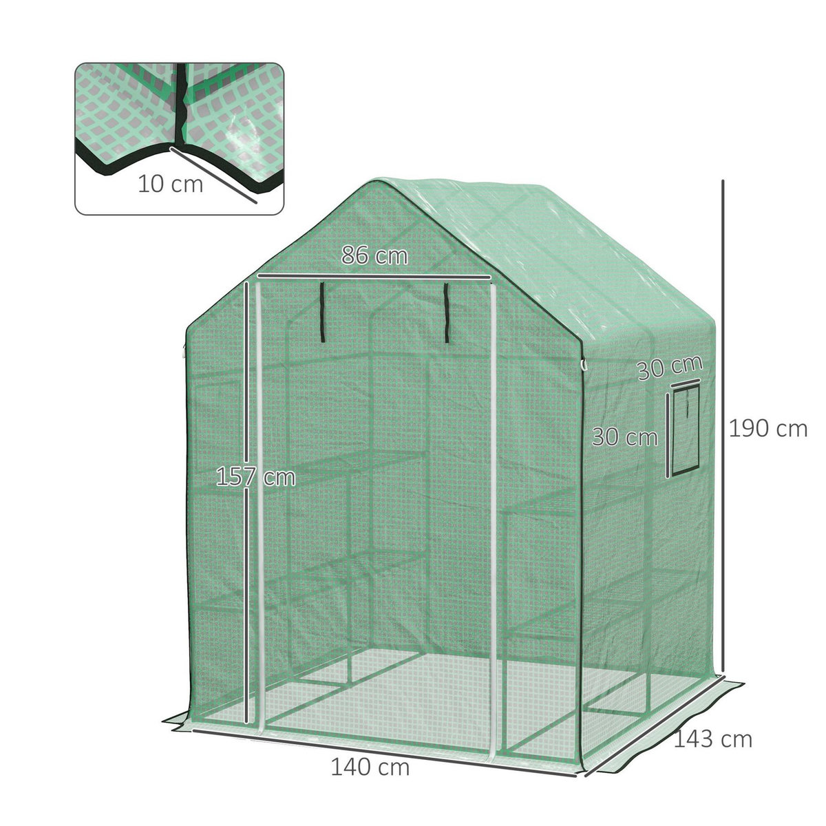 OUTSUNNY Serre de jardin 4 tablettes dim. 1,4L x 1,43l x 1,9H m porte déroulante fenêtre acier PE haute densité vert