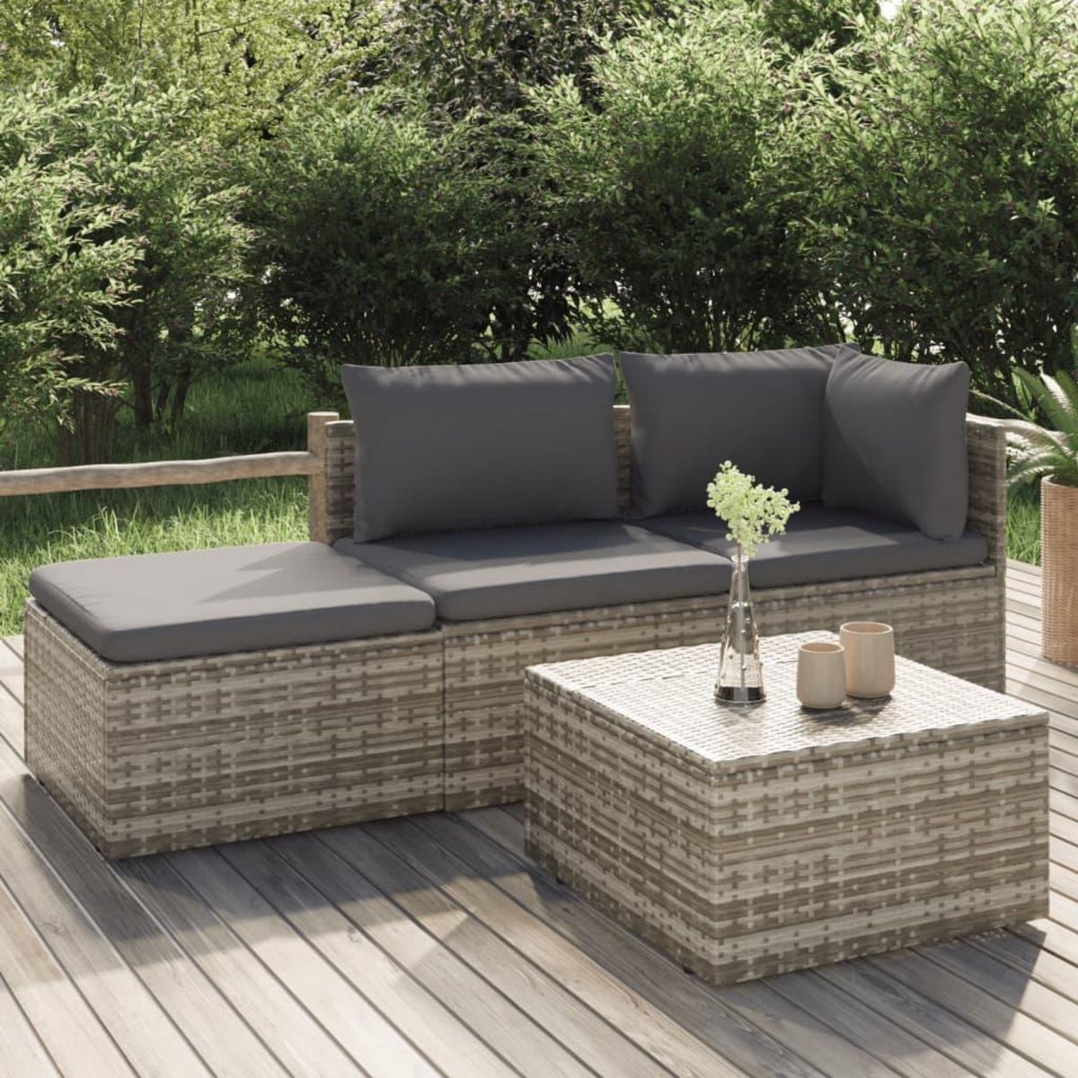 VIDAXL Salon de jardin 4 pcs avec coussins Gris Resine tressee