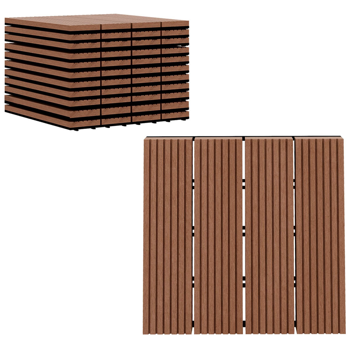 OUTSUNNY Lot de 11 dalles de jardin piscine 30 x 30 x 2,2 cm - clipsables, antidérapantes - HDPE effet bois