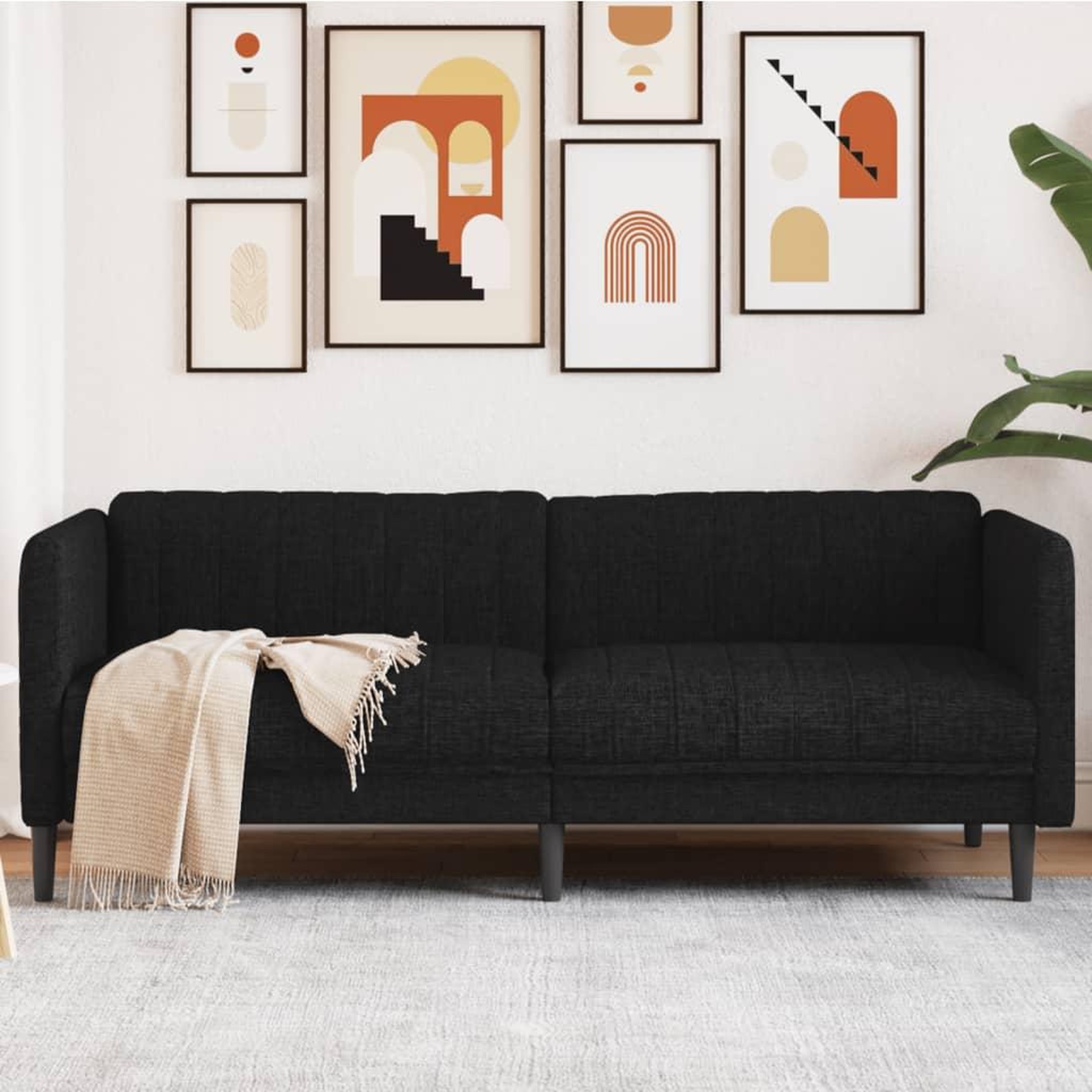 VIDAXL Canape a 3 places noir tissu