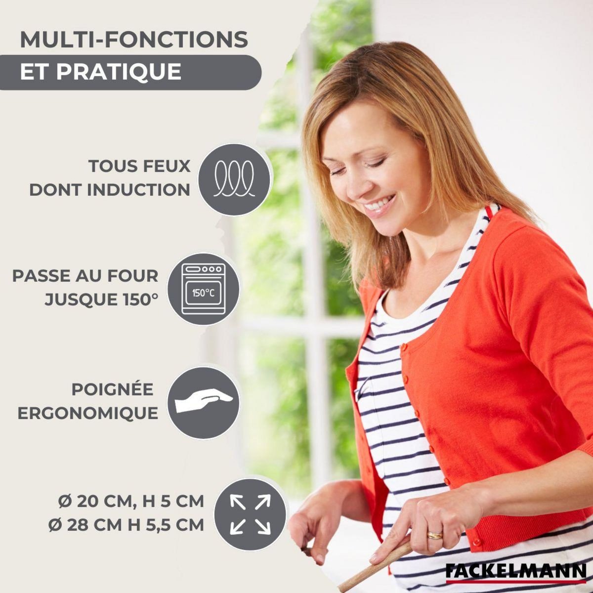 Fackelmann Set 2 poêles 20 et 28 cm en inox et 6 ustensiles inox Fackelmann Geneva
