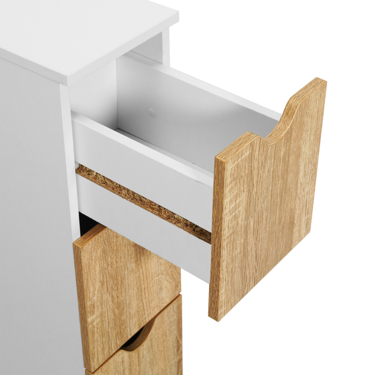 ID MARKET Tour de rangement 4 tiroirs Wilo sur roulettes colonne gain de place blanc et façon hêtre