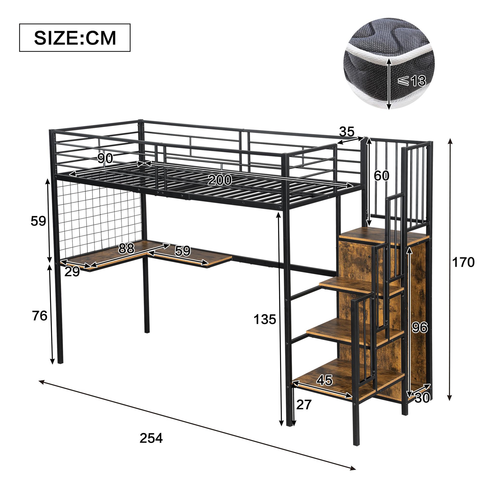 Voir la diapositive 3 : MERAX Lit mezzanine 90x200cm