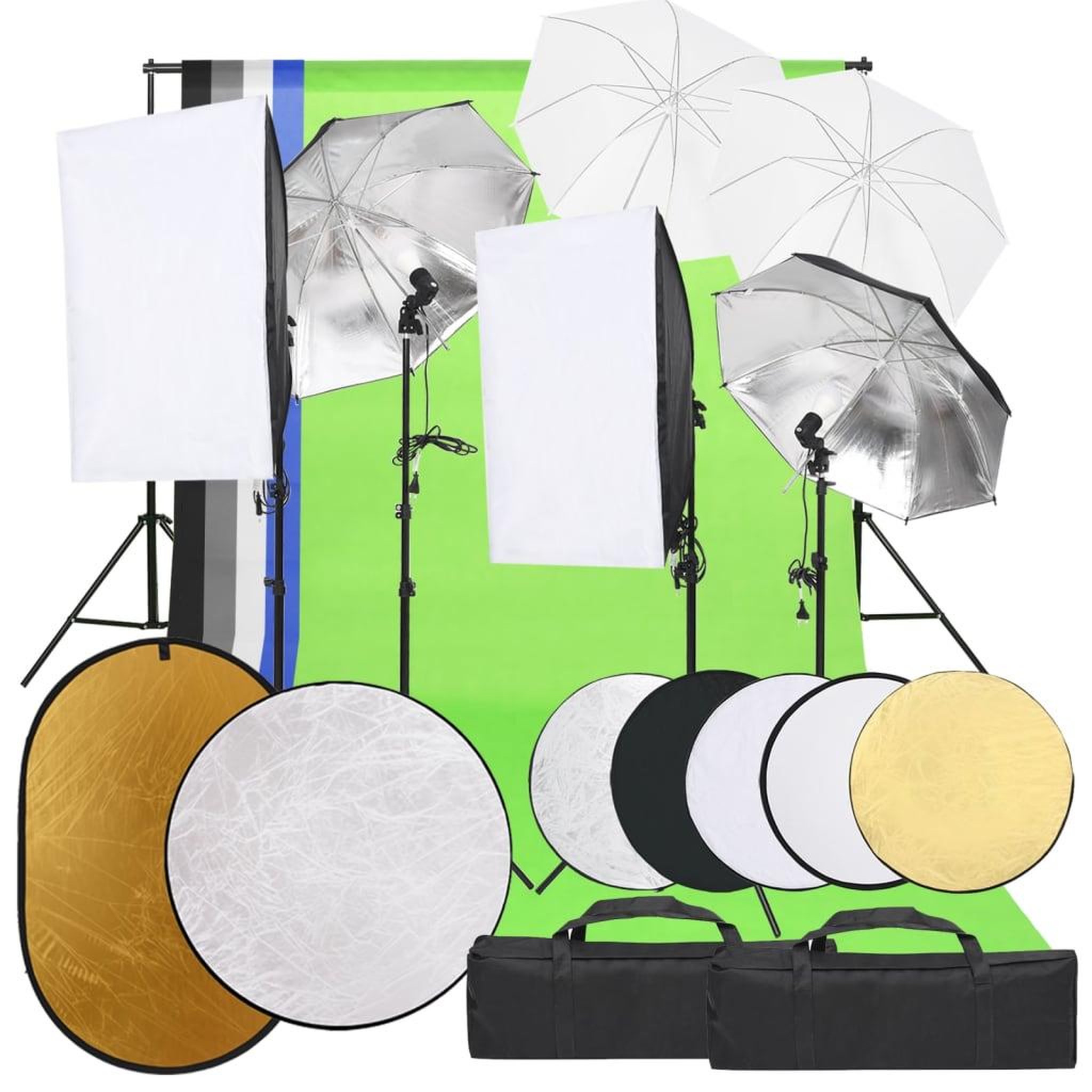 VIDAXL Kit de studio photo avec eclairage toile de fond et reflecteur