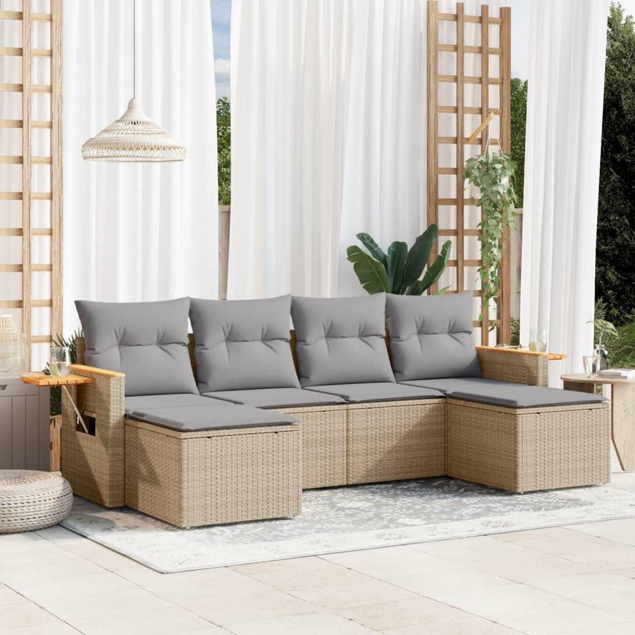 VIDAXL Salon de jardin avec coussins 6 pcs beige resine tressee