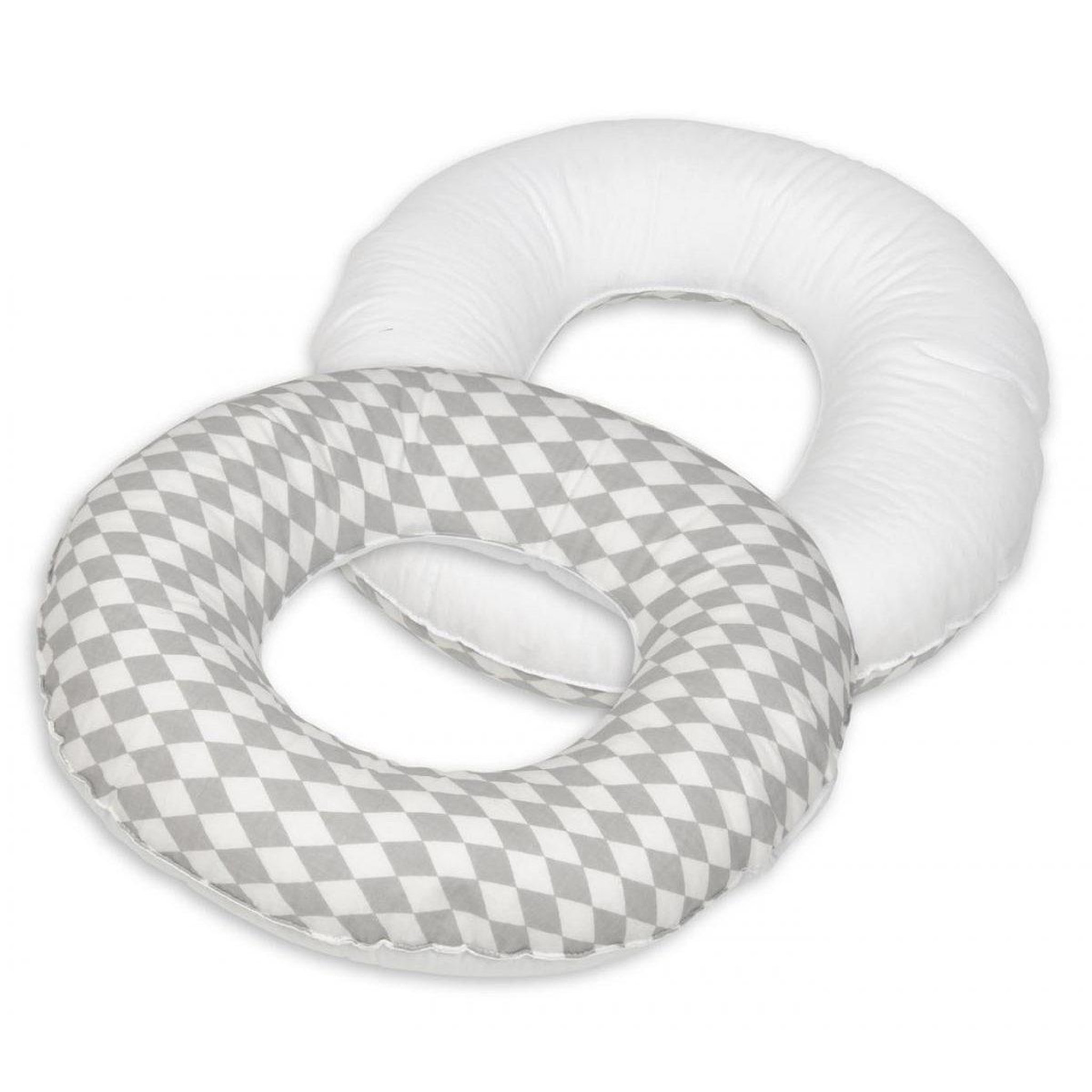 VELINDA Coussin rond post natal Losanges gris et blancs – blanc