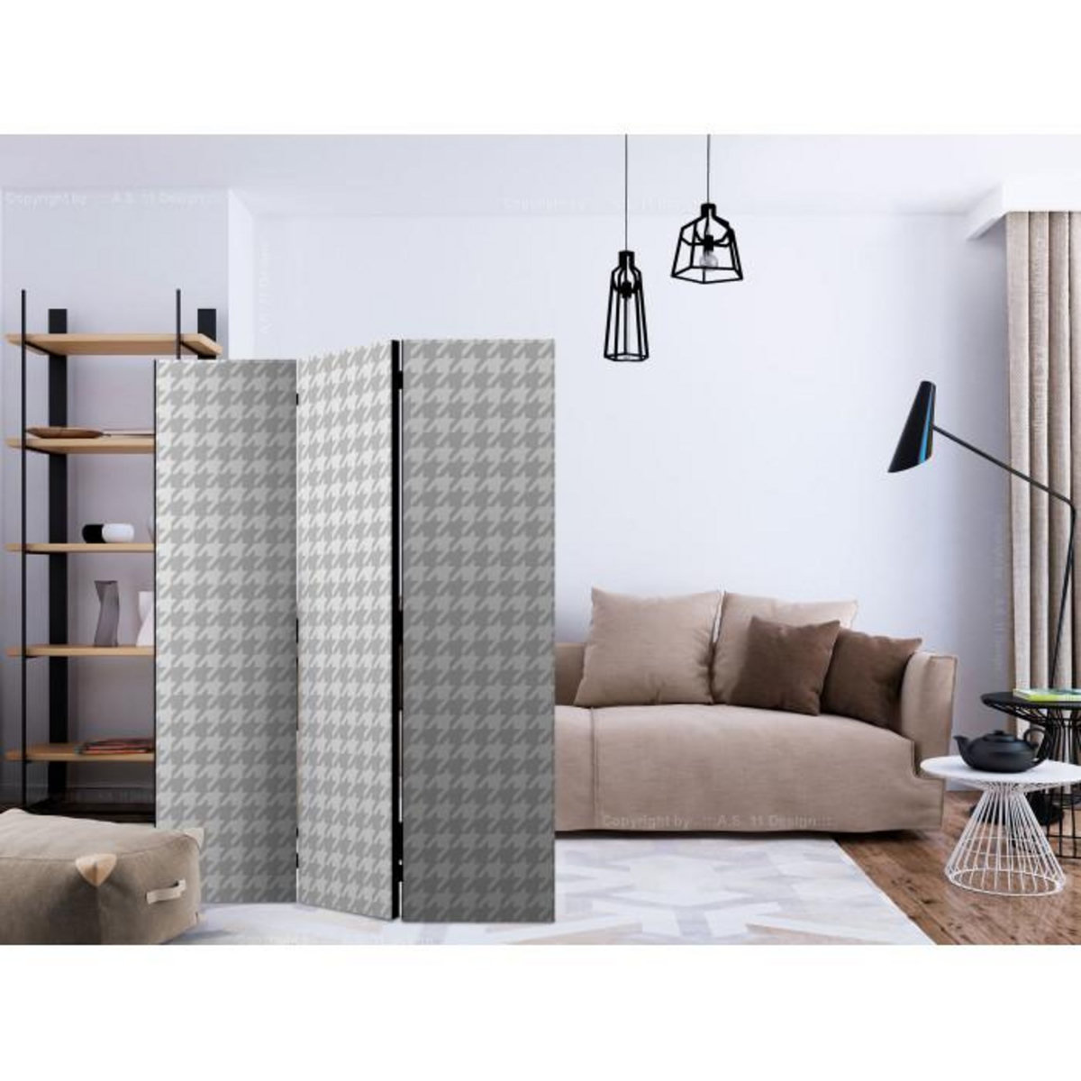 Paris Prix Paravent 3 Volets  Dogtooth Check  135x172cm