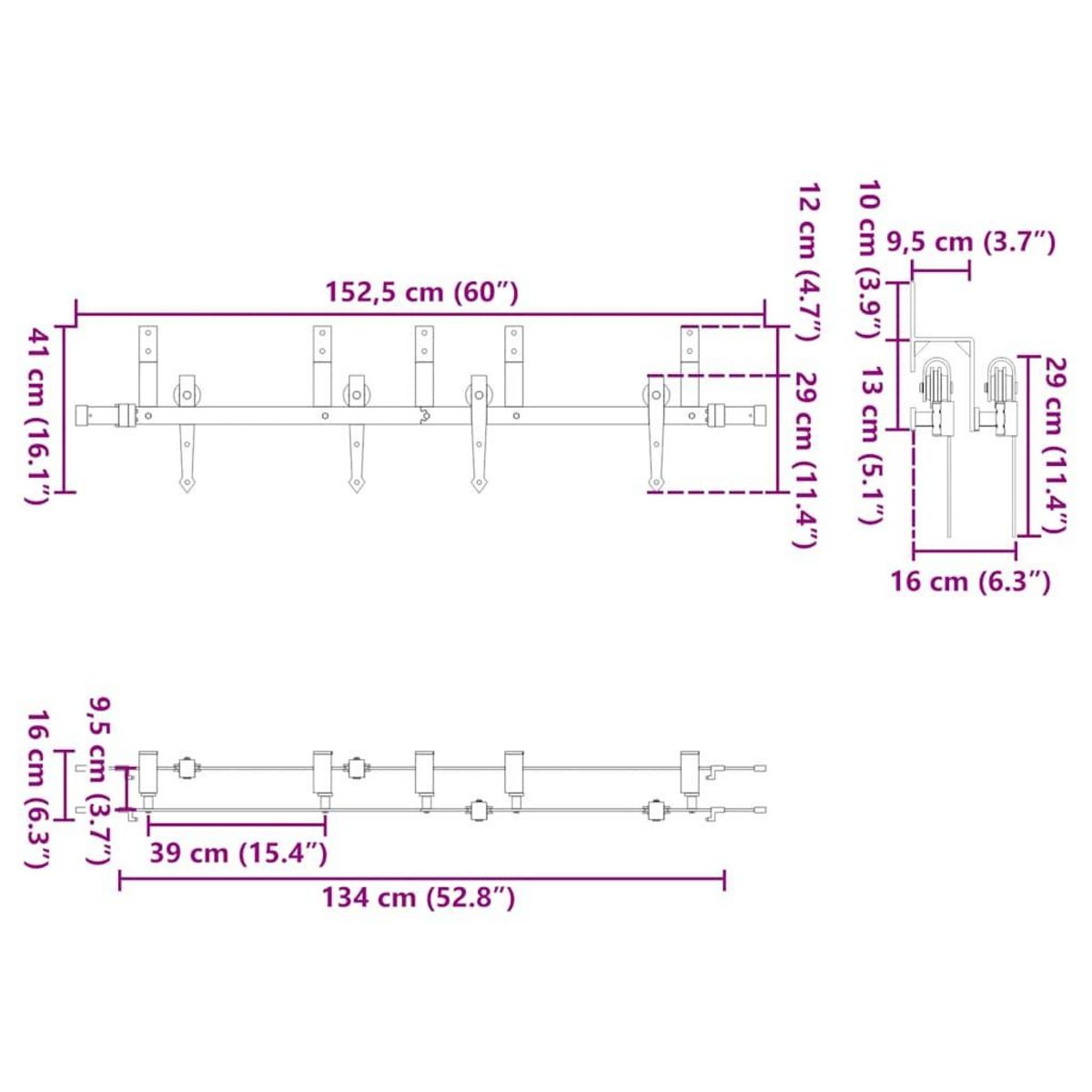 VIDAXL Kit de quincaillerie de porte coulissante 152,5 cm acier noir