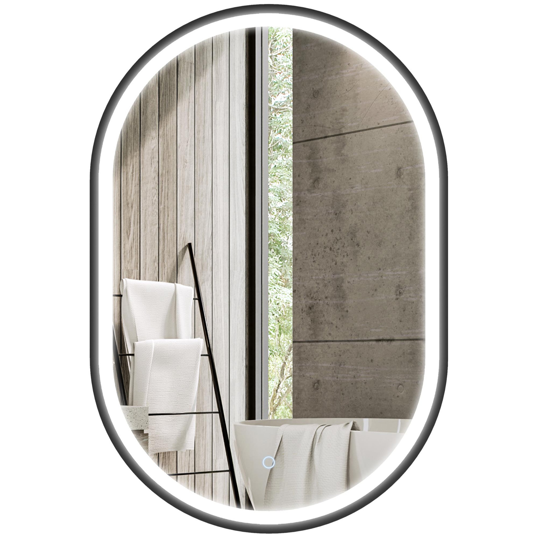 HOMCOM Miroir salle de bain led design ovale 50 x 70 cm anti-buée dimmable tactile réglable verre trempé alu noir