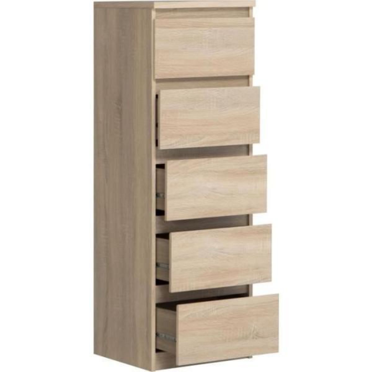 MARKET24 Commode CHELSEA 5 tiroirs - L 41,8 x P 42,2 x H 128,1 - Décor chene sonoma