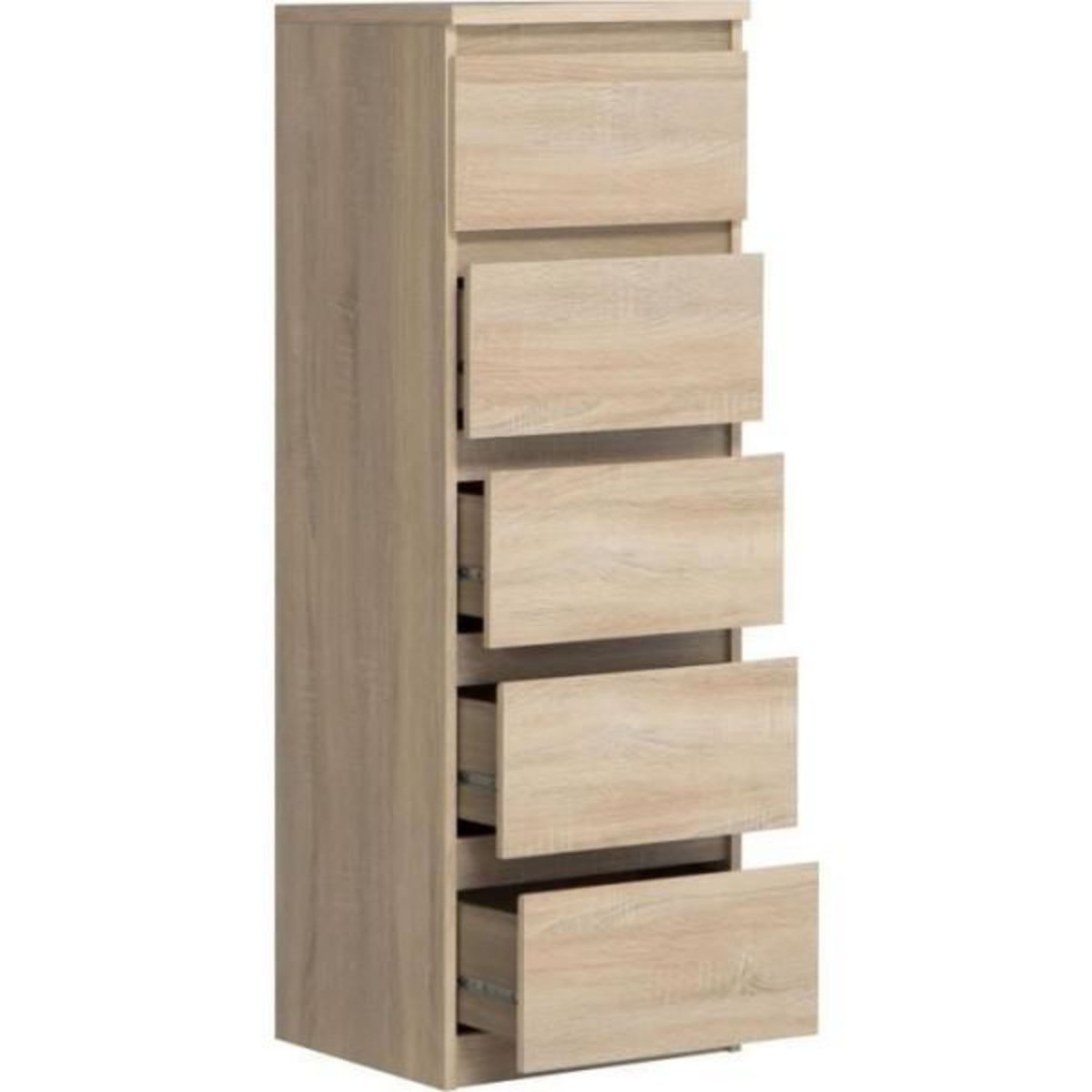 MARKET24 Commode CHELSEA 5 tiroirs - L 41,8 x P 42,2 x H 128,1 - Décor chene sonoma