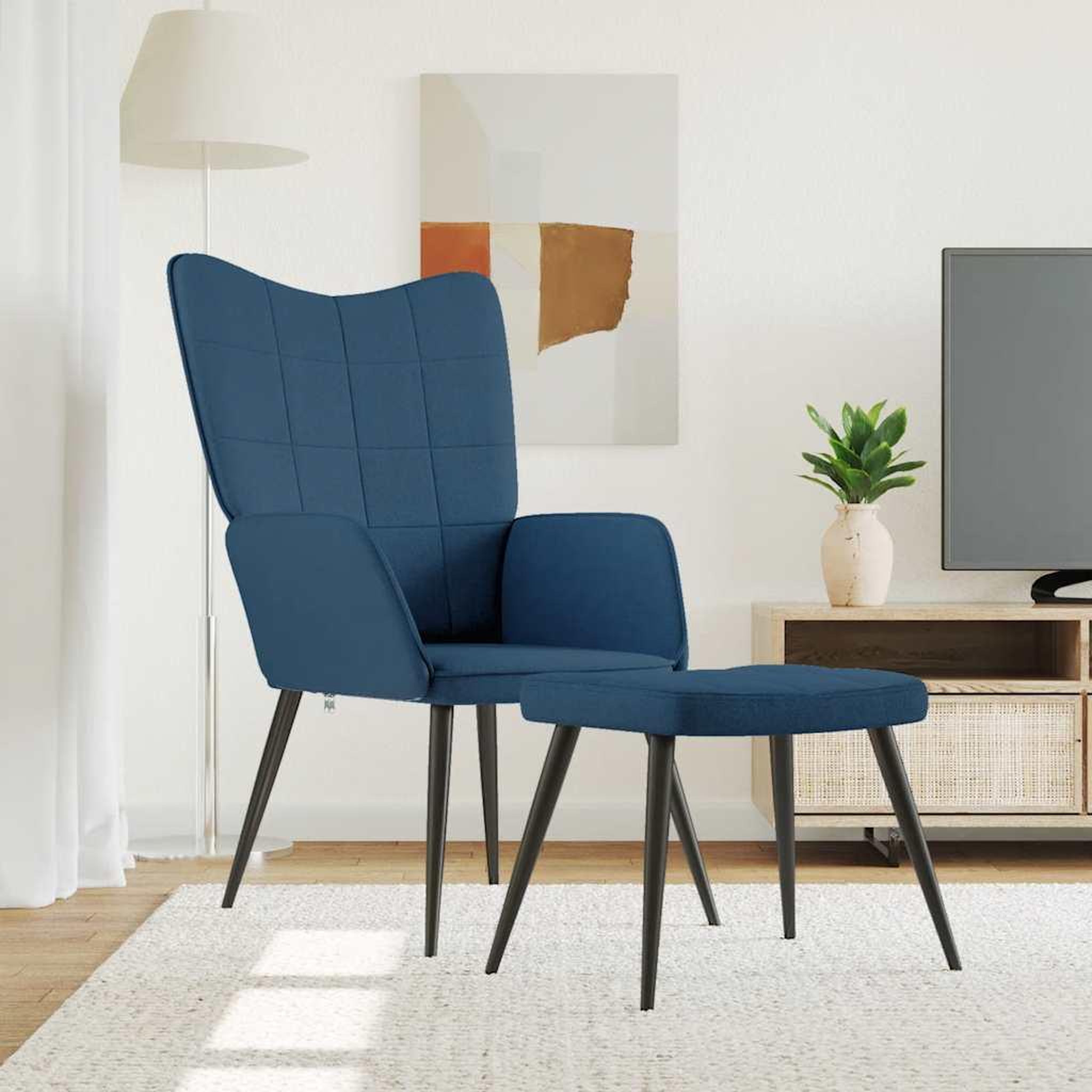 VIDAXL Chaise de relaxation avec tabouret Bleu Tissu