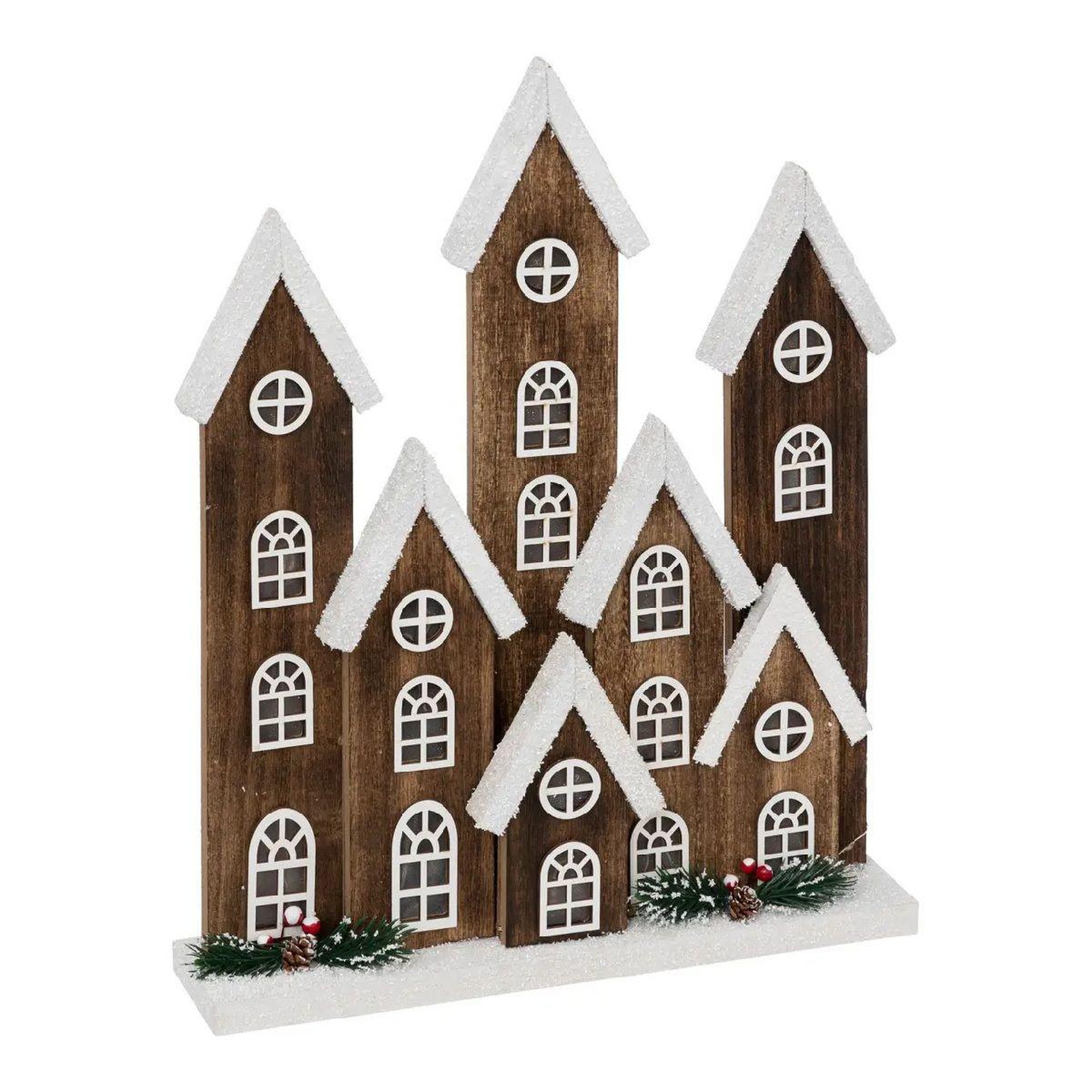 Voir la diapositive 1 : ATMOSPHERA Village lumineux décoratif  neige  40cm marron