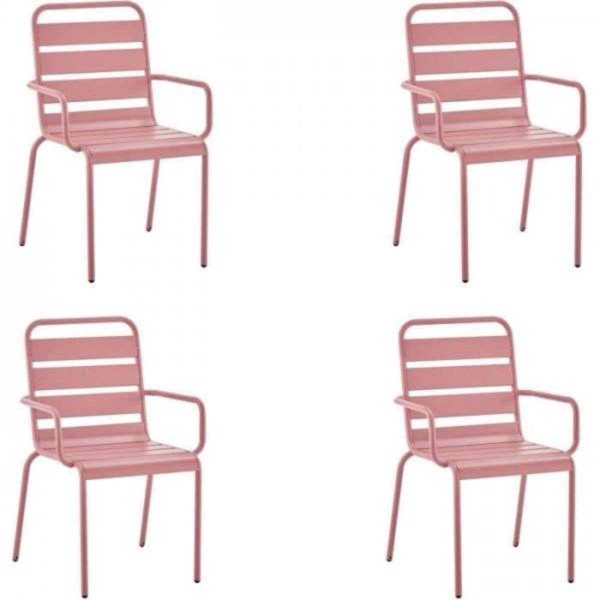 MARKET24 Lot de 4 fauteuils de jardin - Acier - Rose - IRONFT4RZ - 43 x 58 x 86 cm