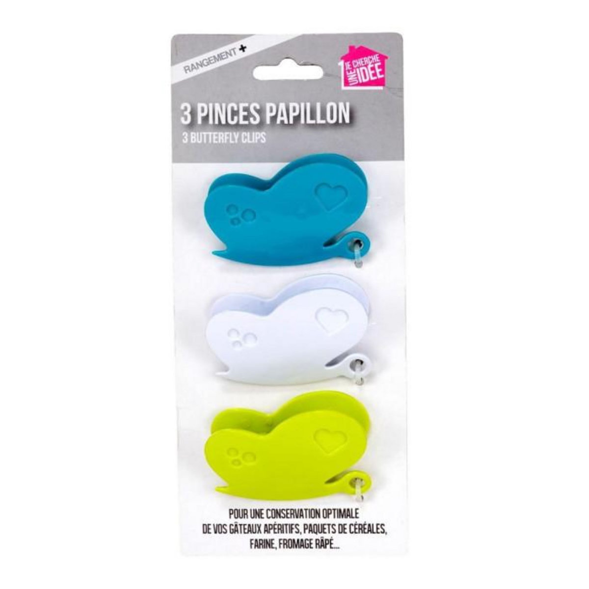 Paris Prix Lot de 3 Pinces Conservation  Papillon  6cm Multicolore
