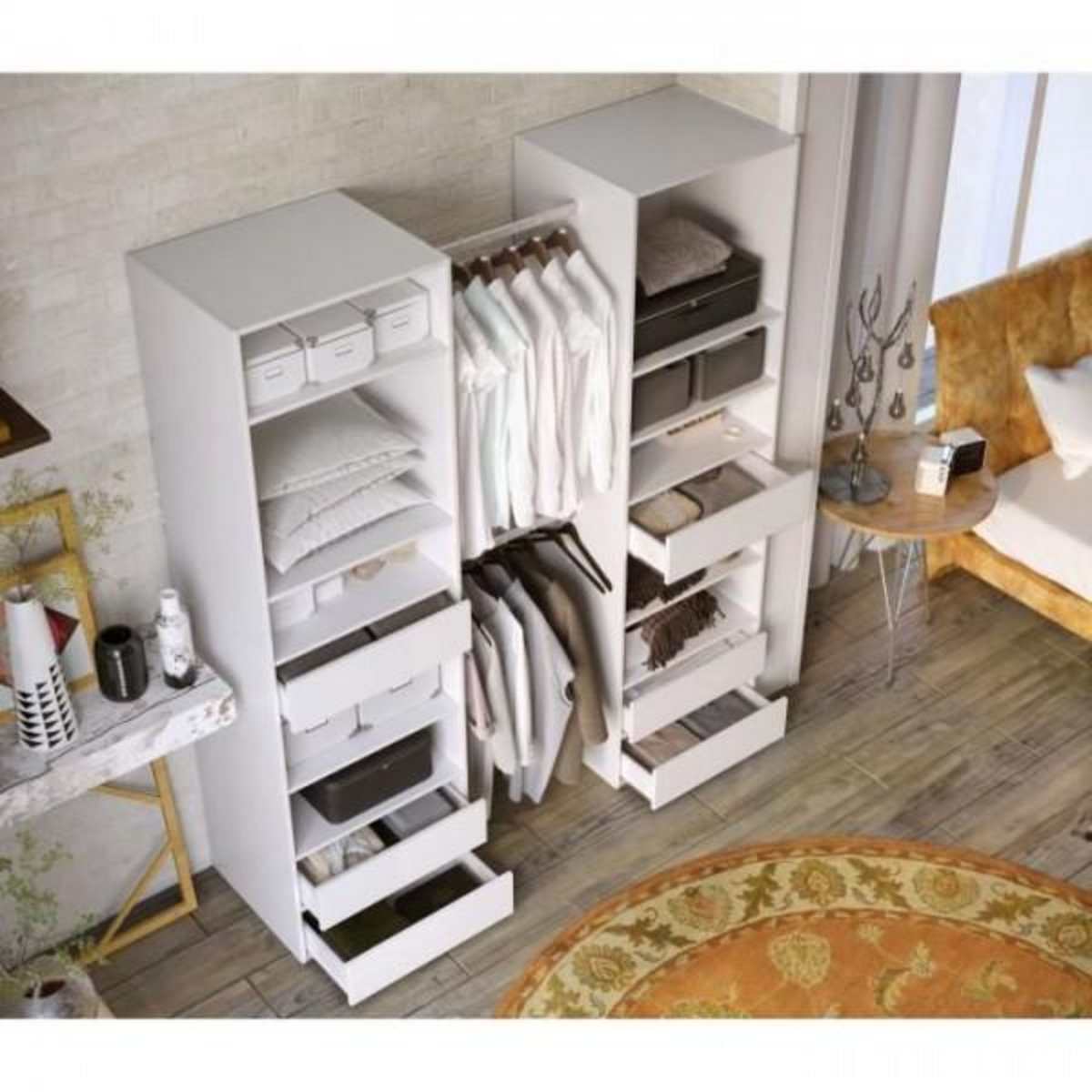 MARKET24 Kit dressing 2 colonnes - Décor blanc - 6 tiroirs - 2 barres de penderie - L 177 x P 48 x H 200,2 cm - COMBI