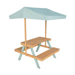SWEEEK Table de pique-nique. salon de jardin enfant bois d'acacia avec parasol 2 places vert de gris - Jade
