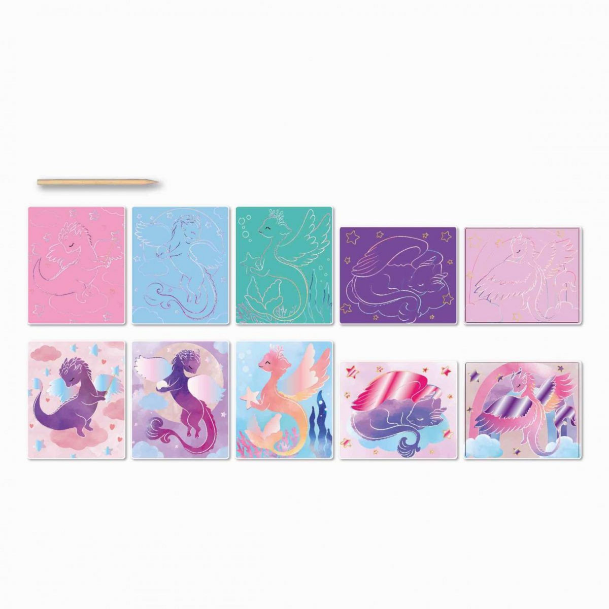 Au Sycomore Artissimo 10 tableaux a gratter - Dragons mignons