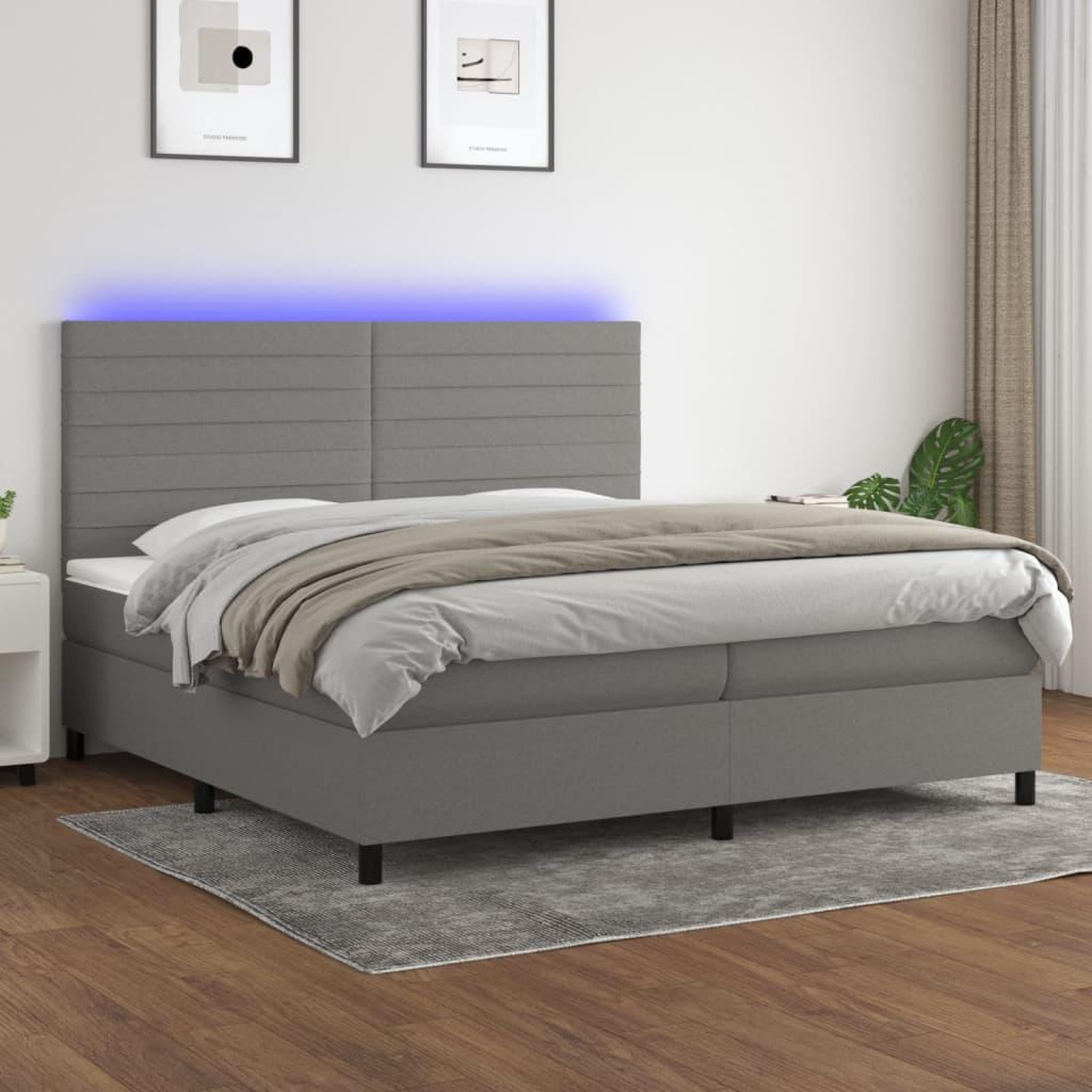 Voir la diapositive 1 : VIDAXL Sommier a lattes de lit et matelas et LED Gris fonce 200x200 cm
