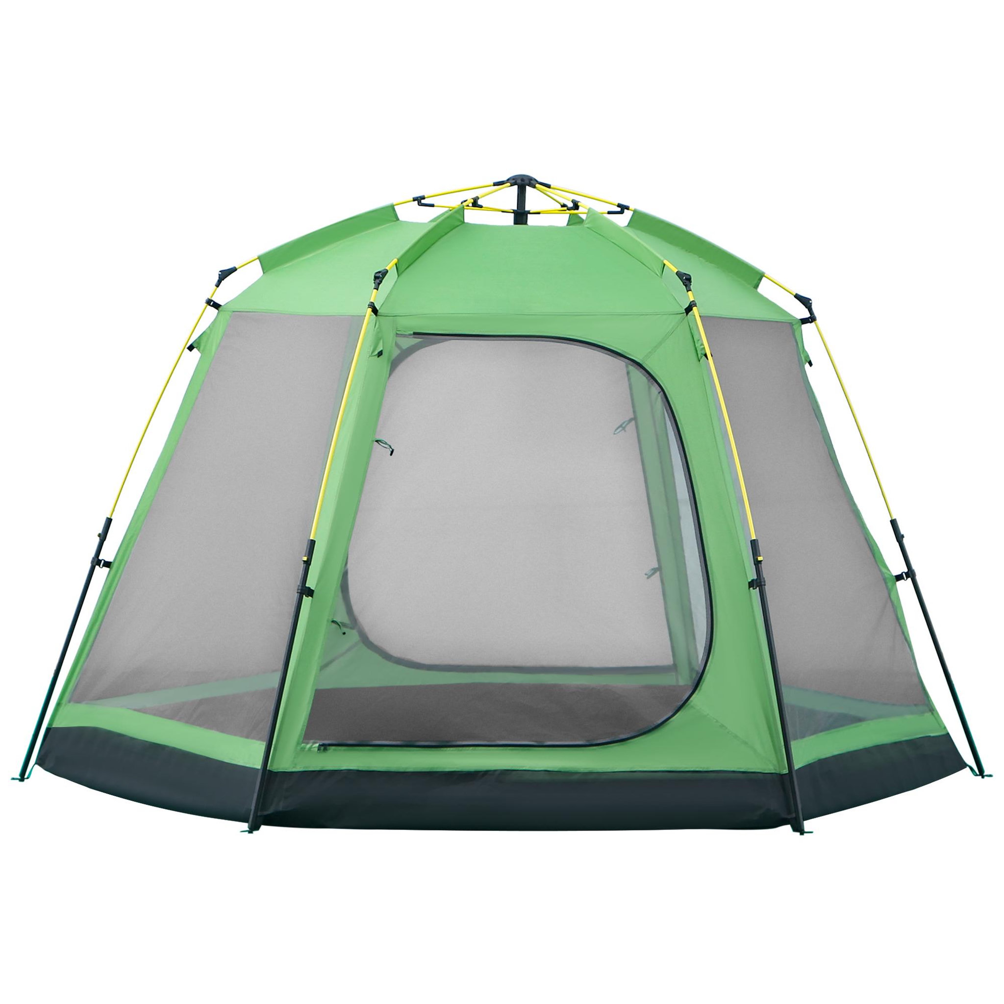 Voir la diapositive 1 : OUTSUNNY Tente de camping familiale 6 personnes montage instantanée Pop-up 4 fenêtres 2 portes dim. 320L x 320l x 176H cm fibre verre polyester vert gris