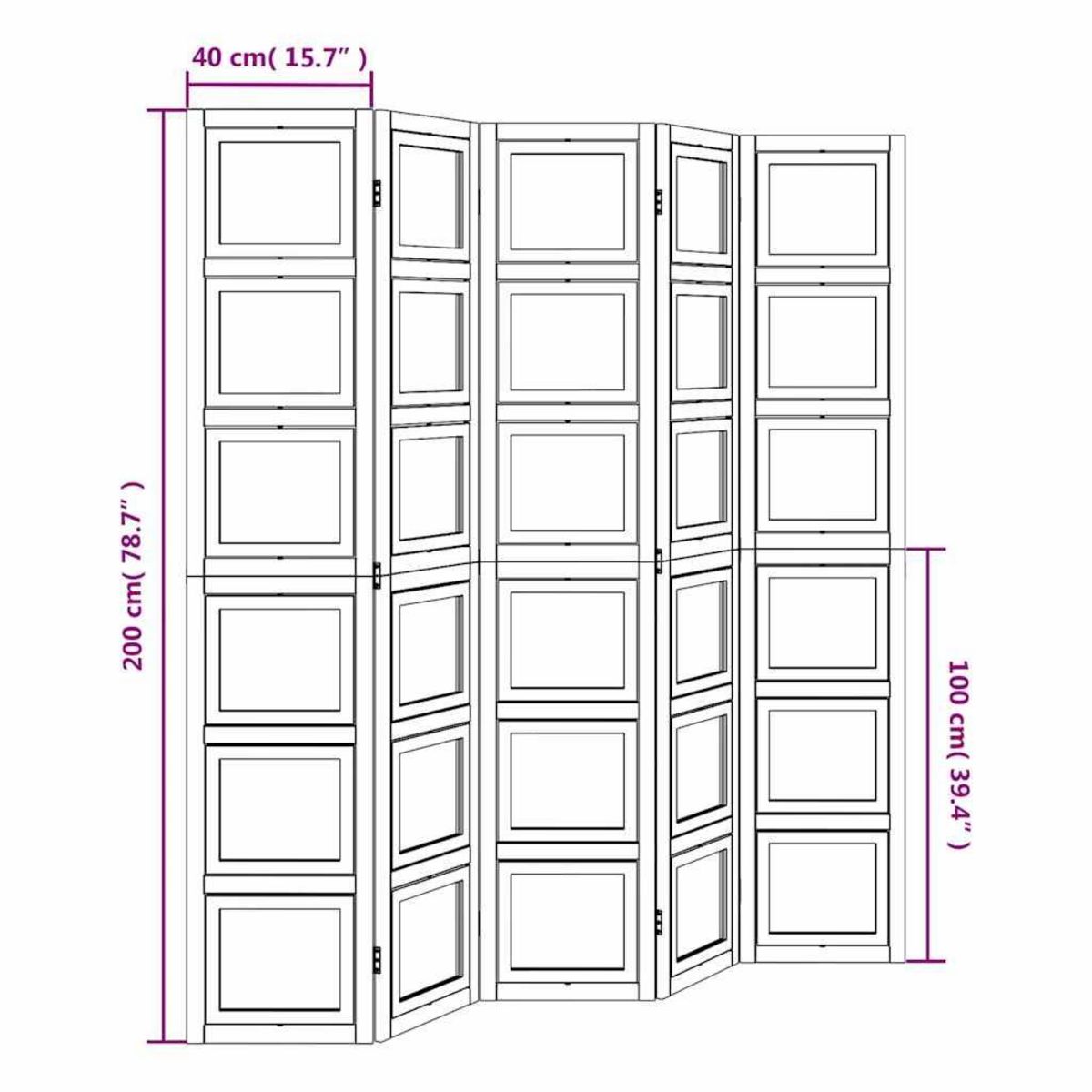 VIDAXL Cloison de separation 5 panneaux blanc bois de paulownia massif