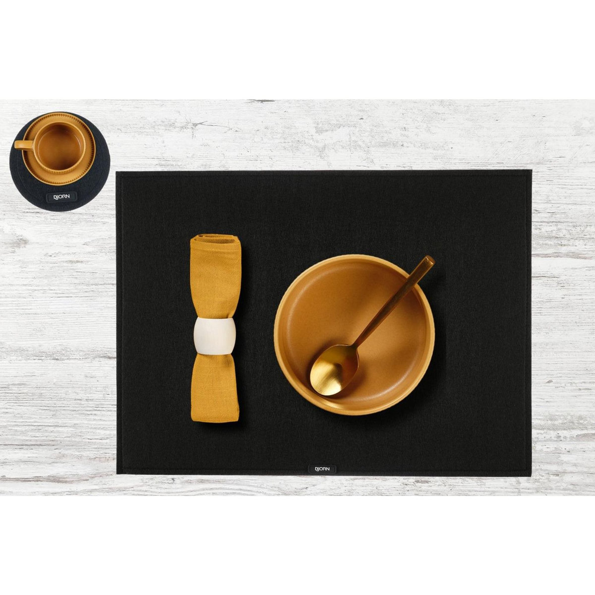 BJORN Set de table rectangulaire - 6 pièces - Feutre recyclé noir