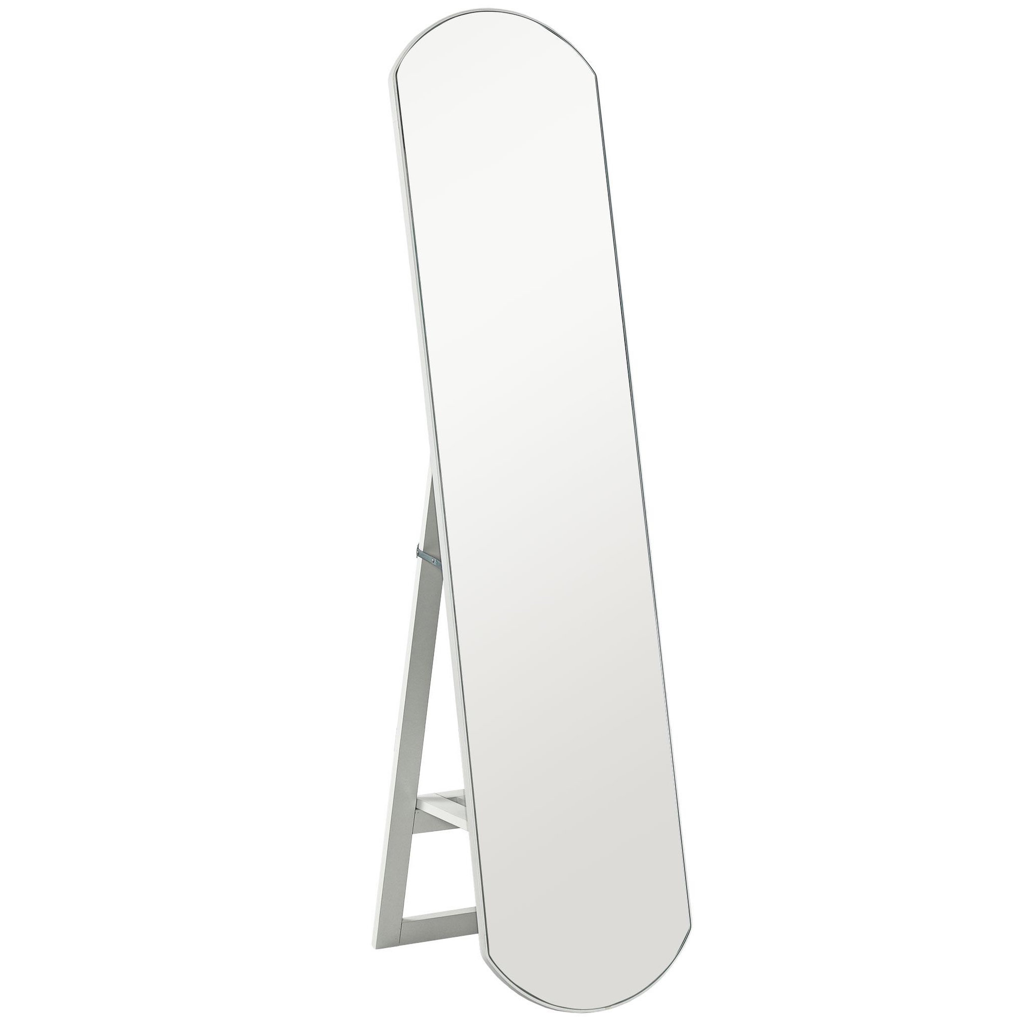 HOMCOM Miroir sur pied ou mural 150 cm avec étagère de rangement, grand miroir arqué pour chambre, entrée ou couloir, blanc