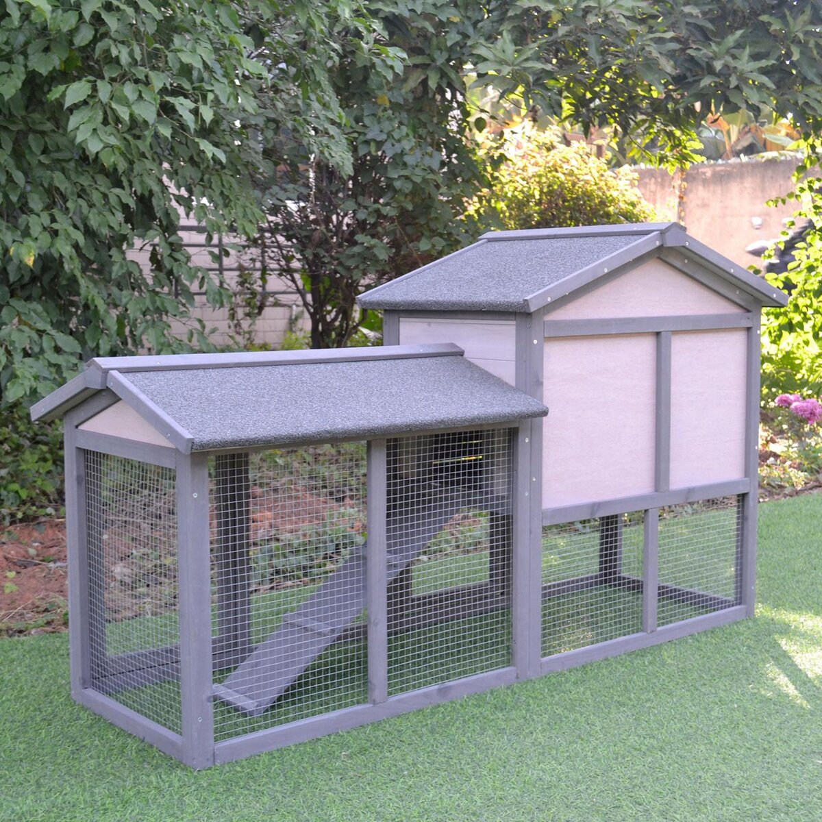 PAWHUT Clapier cage à lapins rongeurs 2 niveaux 3 portes verrouillables tiroir à déjection toit intégral bitumé 147L x 54l x 84H cm bois massif pin gris blanc
