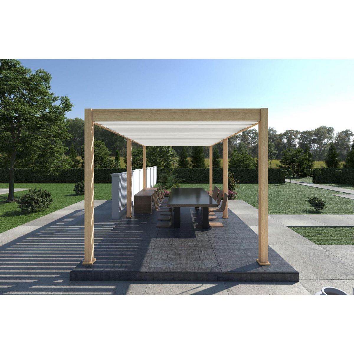 Pergola Bioclimatique autoportée 3x6 m - Aluminium - Effet  bois naturel/blanc -  VS OmBREA®
