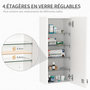 Voir la diapositive 4 : KLEANKIN Armoire à pharmacie murale verrouillable - 5 niveaux - verre panneaux blanc