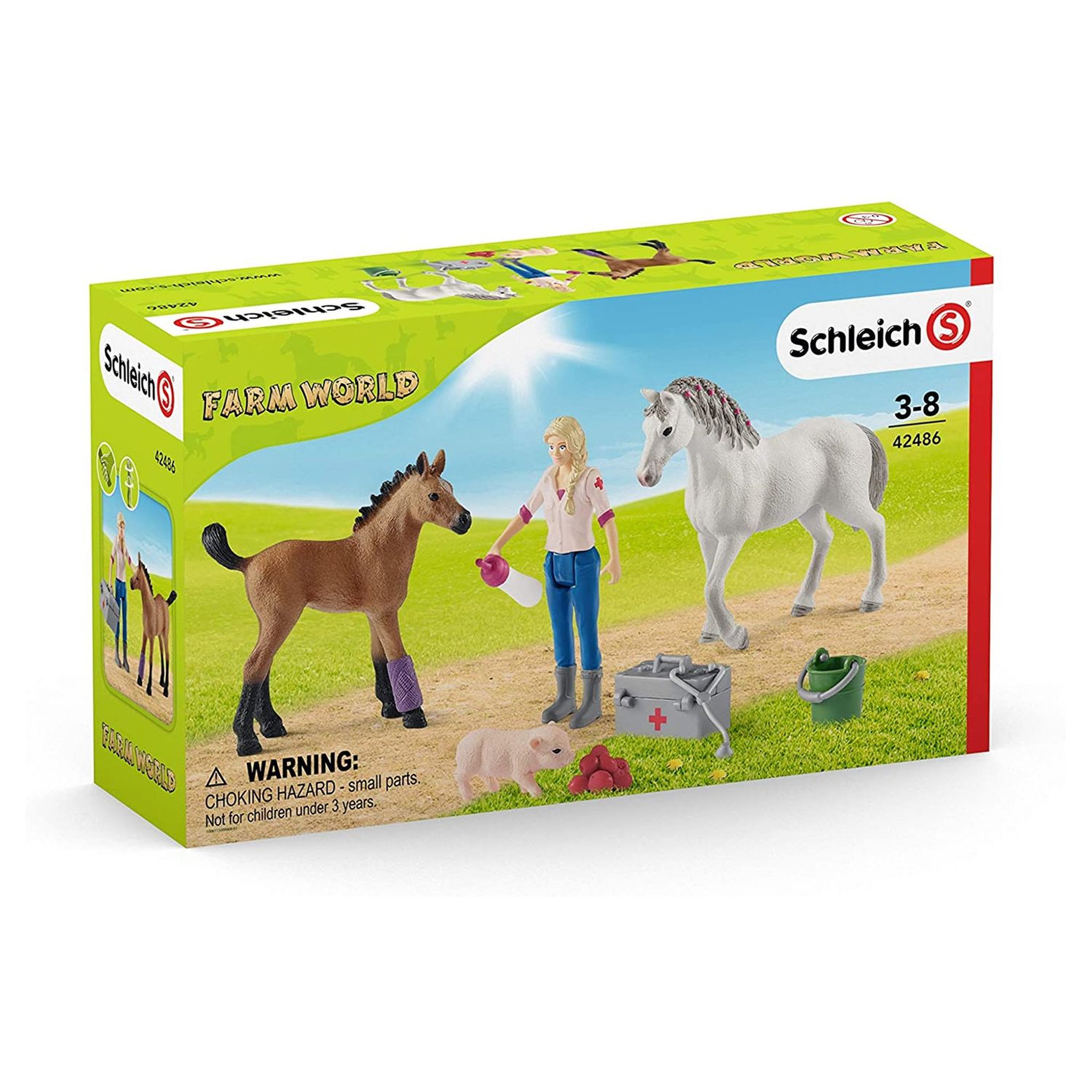 Voir la diapositive 5 : Schleich Visite du vétérinaire pour jument et poulain Farm world