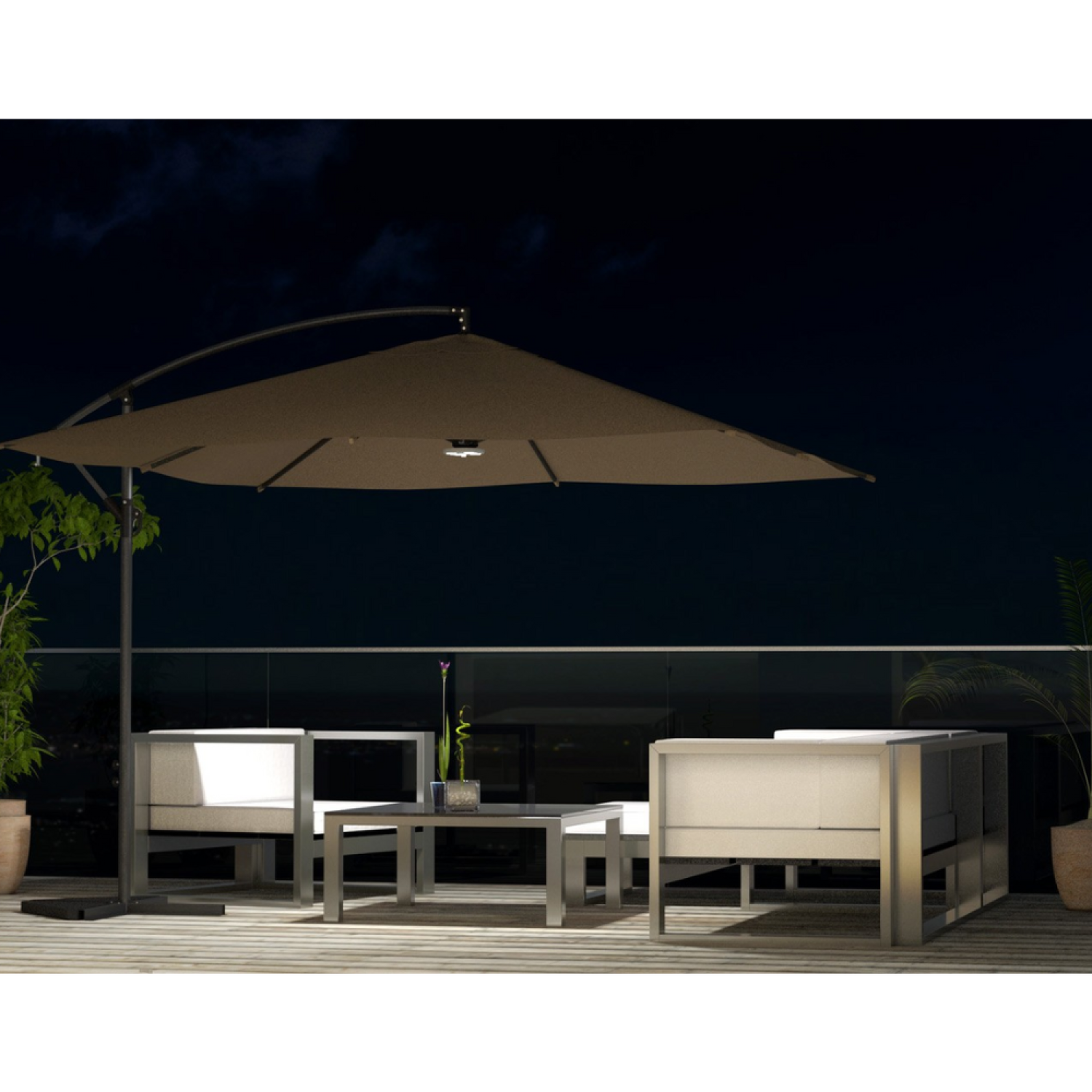 Voir la diapositive 6 : CONCEPT USINE Parasol marron déporté carré 3 x 3 m led solenzara
