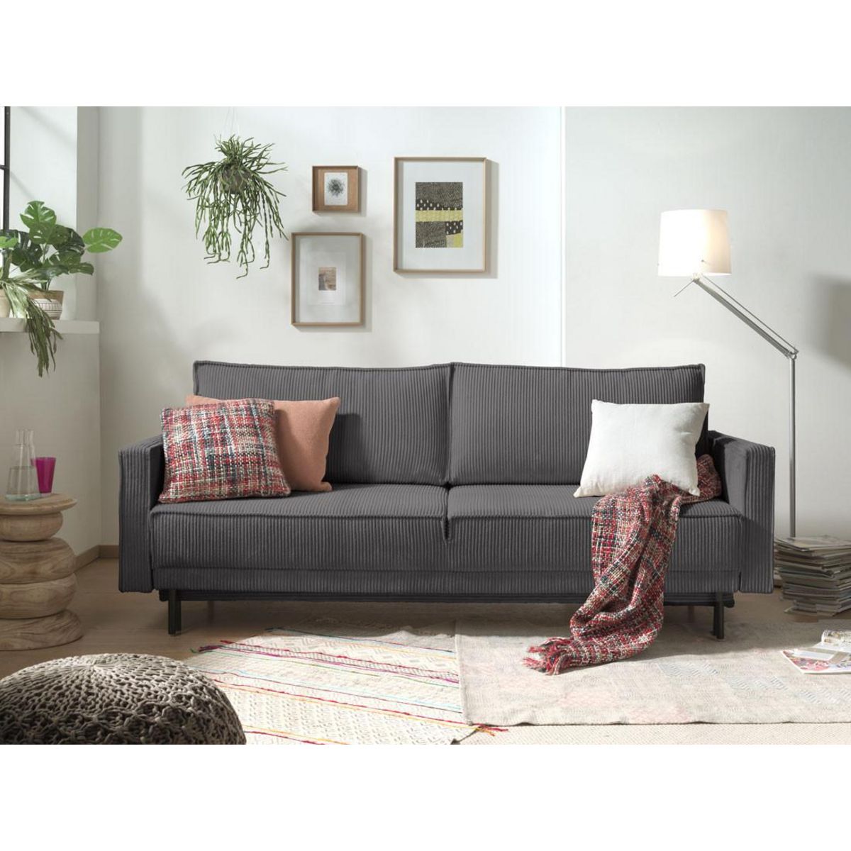 LISA DESIGN Charlie - canapé 3 places convertible avec coffre - en velours côtelé