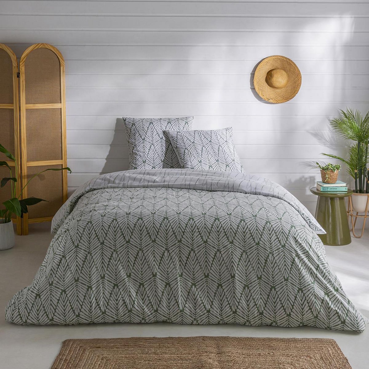 DODO Pack Housse de couette + Taie(s) d'oreiller Coton Palme