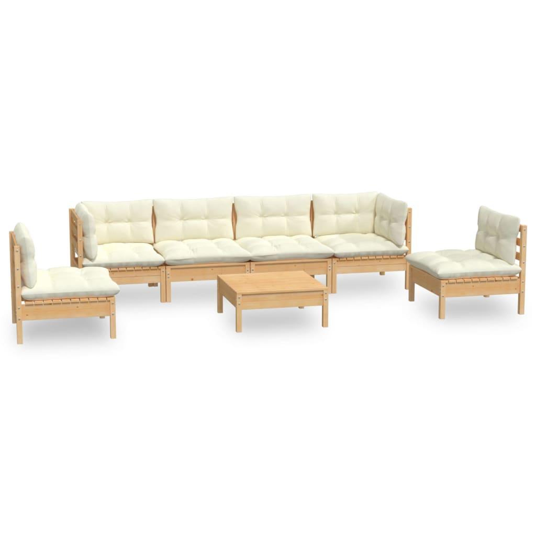 Voir la diapositive 2 : VIDAXL Salon de jardin 7 pcs avec coussins creme bois de pin massif