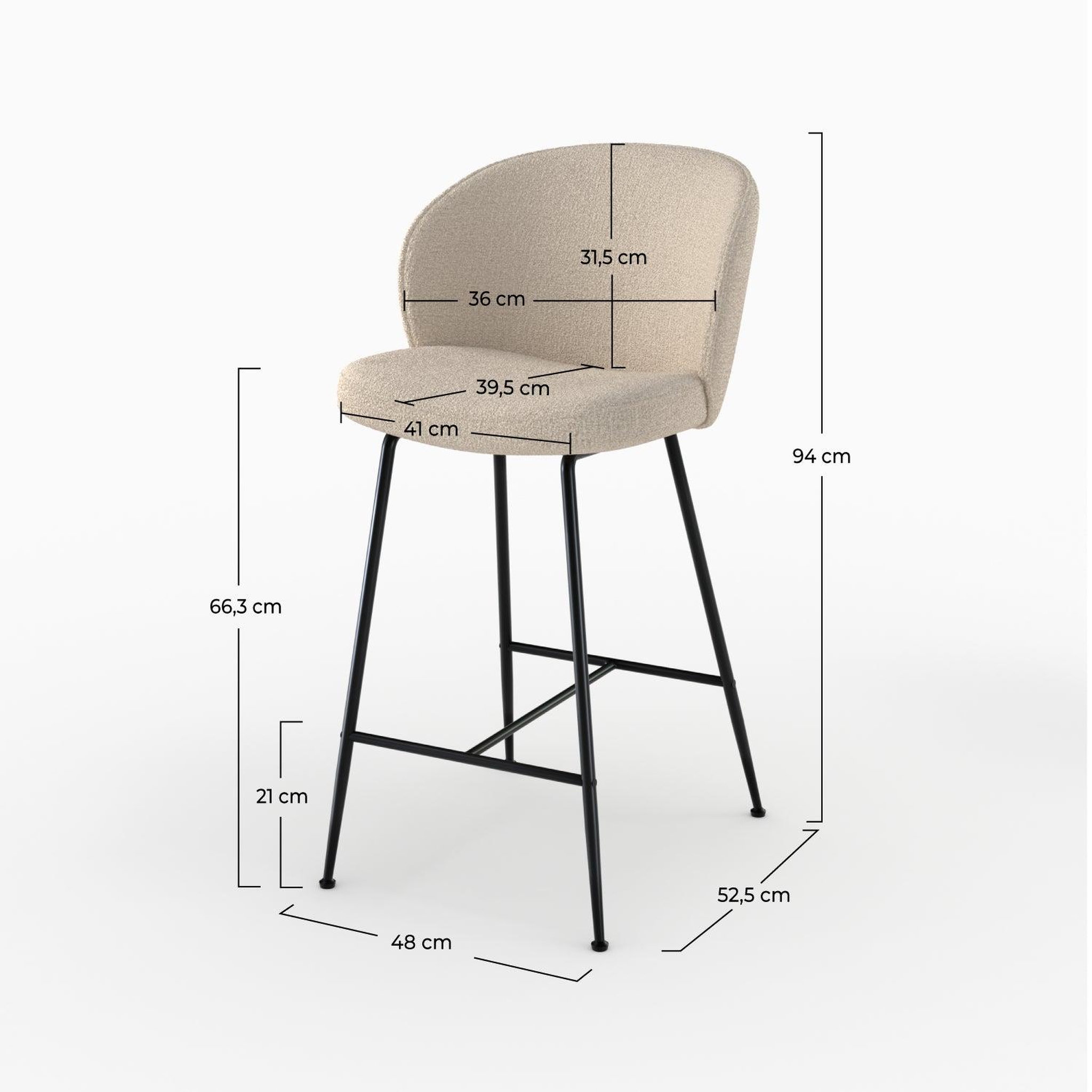Voir la diapositive 4 : MAISON PAVANE Chaise de bar en tissu bouclé beige 66 cm-groom