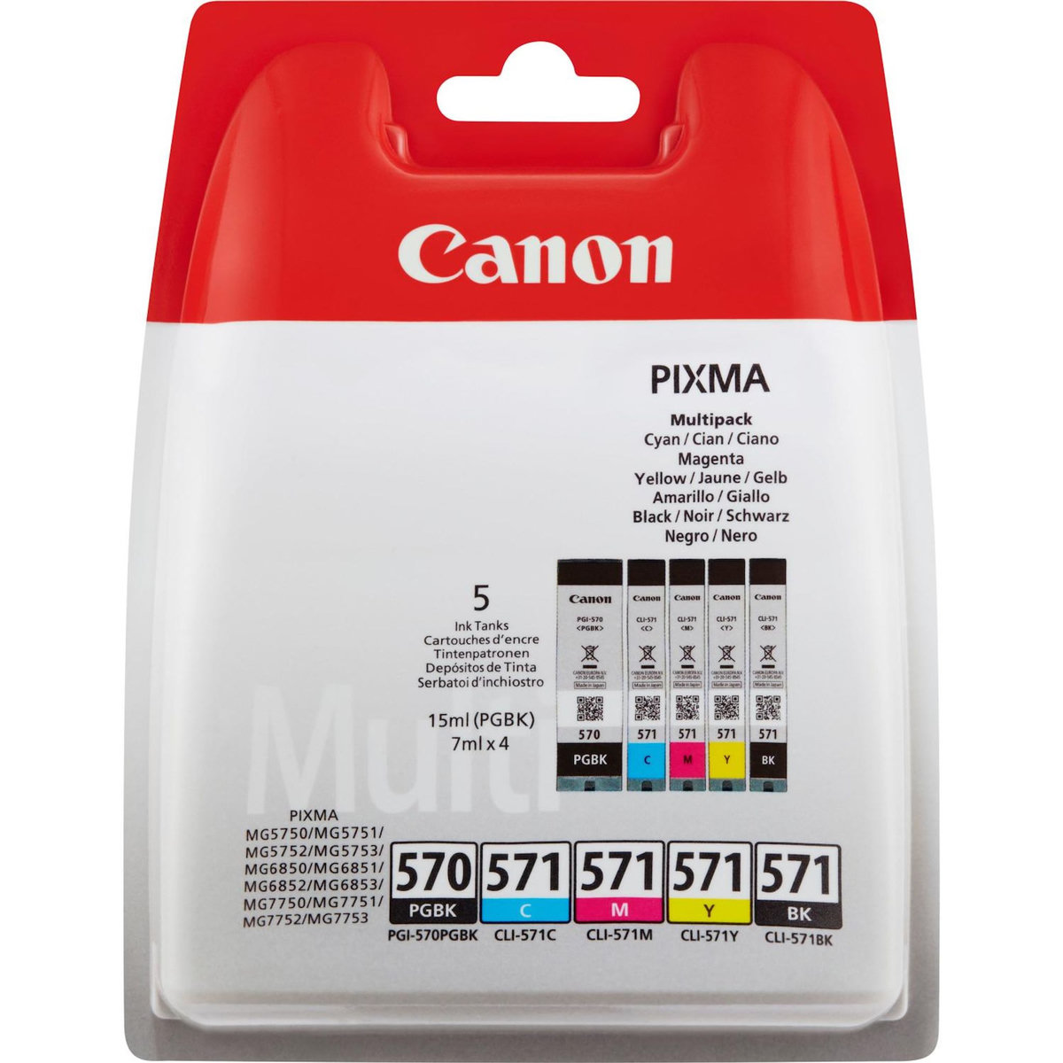 Canon Pack de cartouches d'encre Canon PGI-570PGBK + CLI-571 original multipack noir et couleur pour imprimantes Pixma