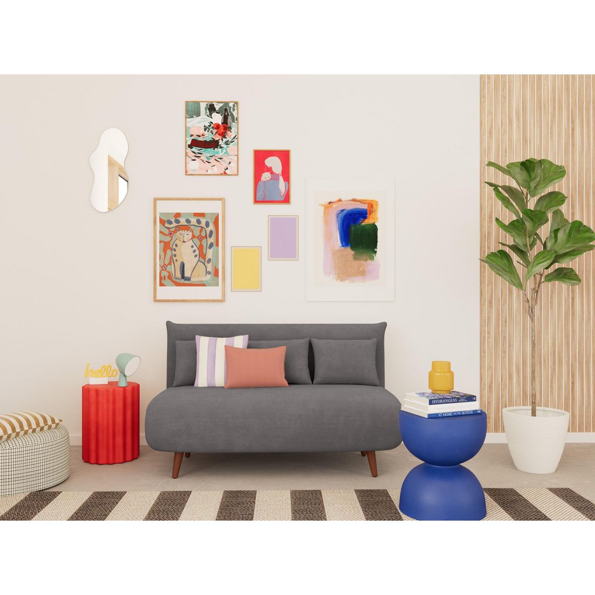 BEST MOBILIER Lumi - banquette convertible clic-clac 2 places en velours côtelé