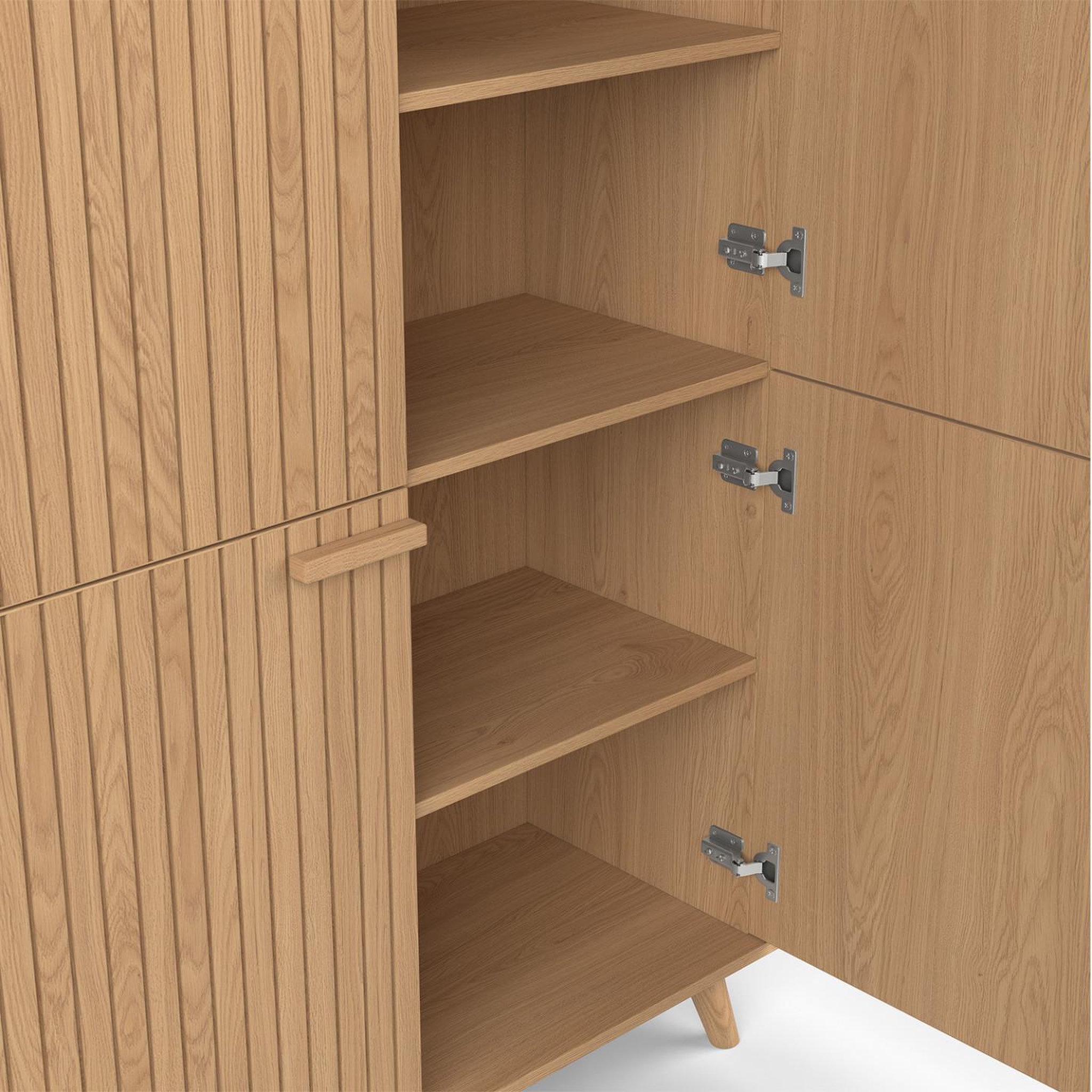 Voir la diapositive 6 : ID MARKET Meuble de rangement 4 portes juliette effet lattes tasseau bois coloris chêne