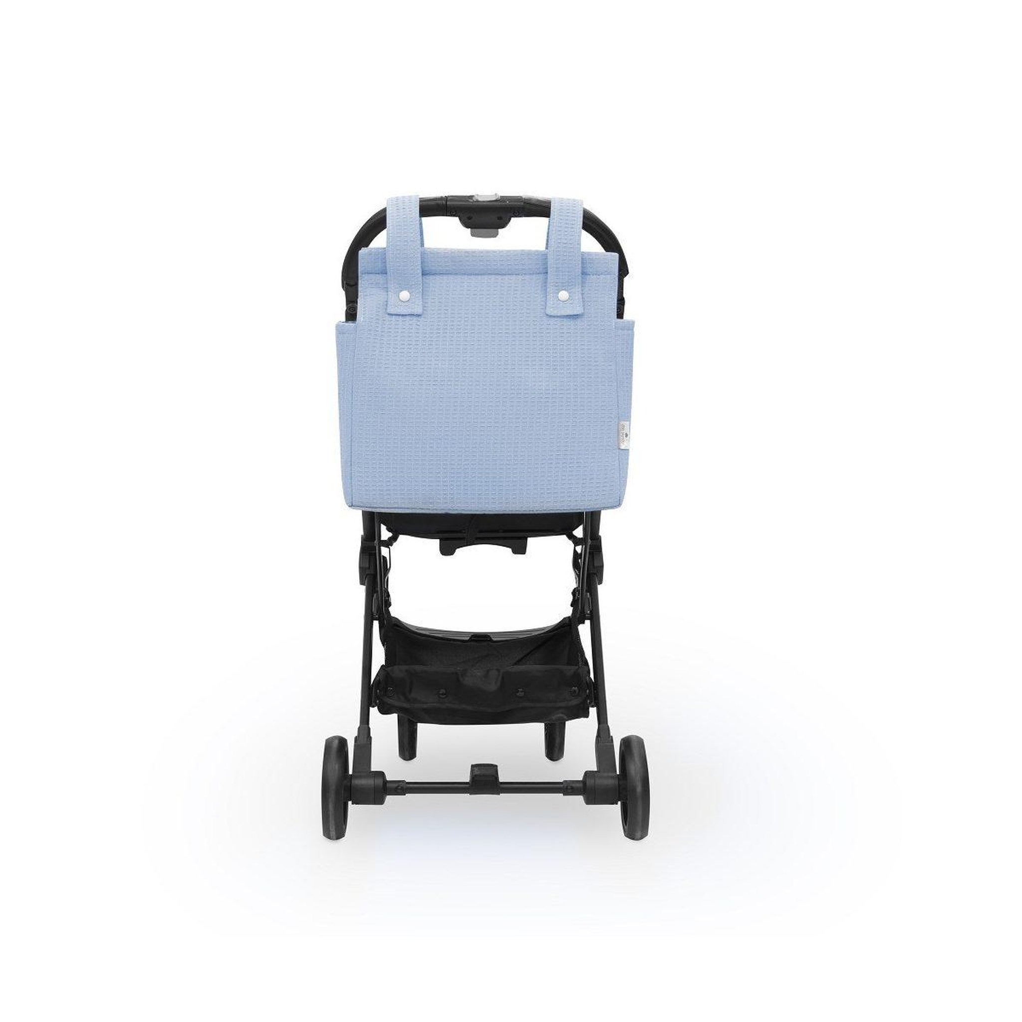 Voir la diapositive 3 : INTERBABY Sac de poussette  - coton nid d'abeille - bleu - se suspend au guidon