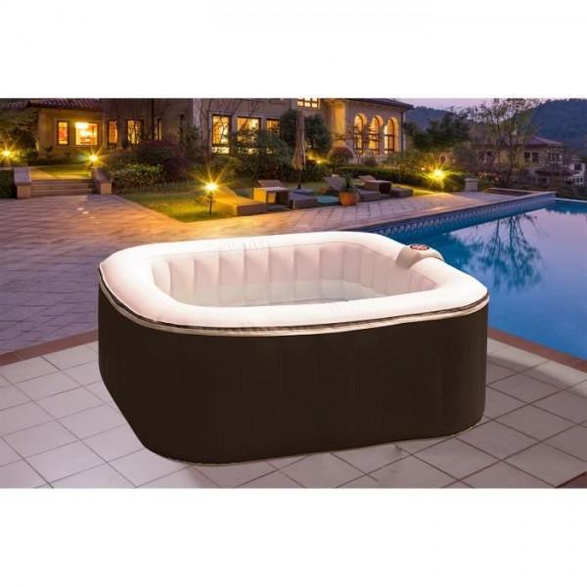 Voir la diapositive 2 : SUNSPA Spa gonflable SUNSPA - AC02 - 185 x 65 cm - 6 places - Carré (Livré avec filtre, cadenas, tapis de sol et couverture)