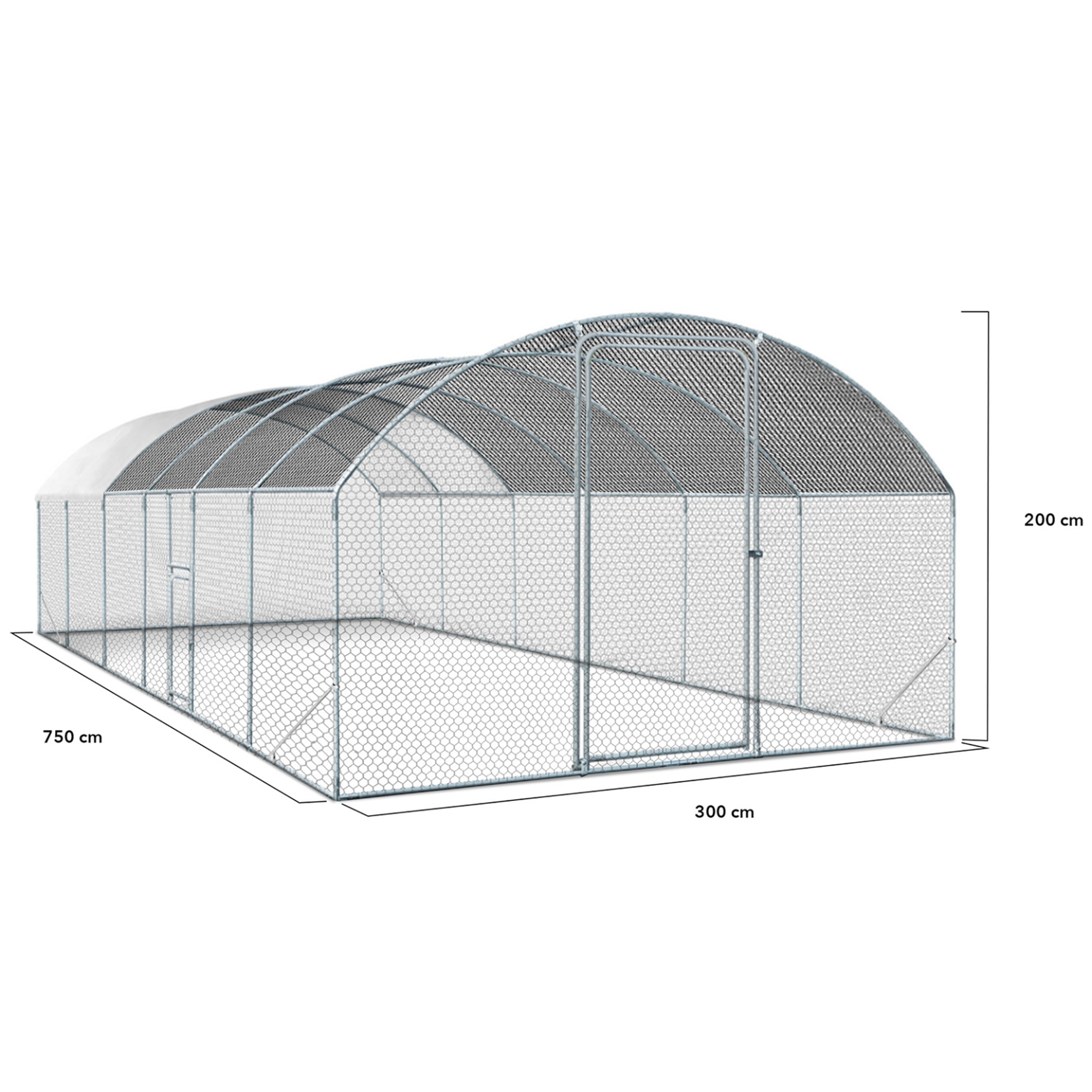Voir la diapositive 4 : ID MARKET Enclos poulailler dôme 22,5 m² parc grillagé 3x7,5 m avec porte latérale