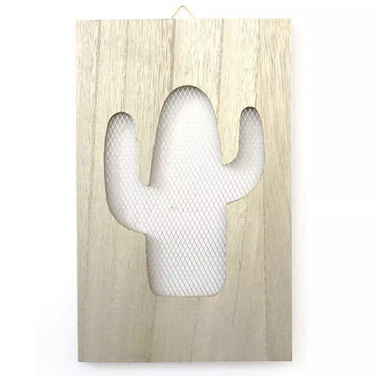 Graine créative Tableau en bois déco grillage cactus - 15 x 24 cm