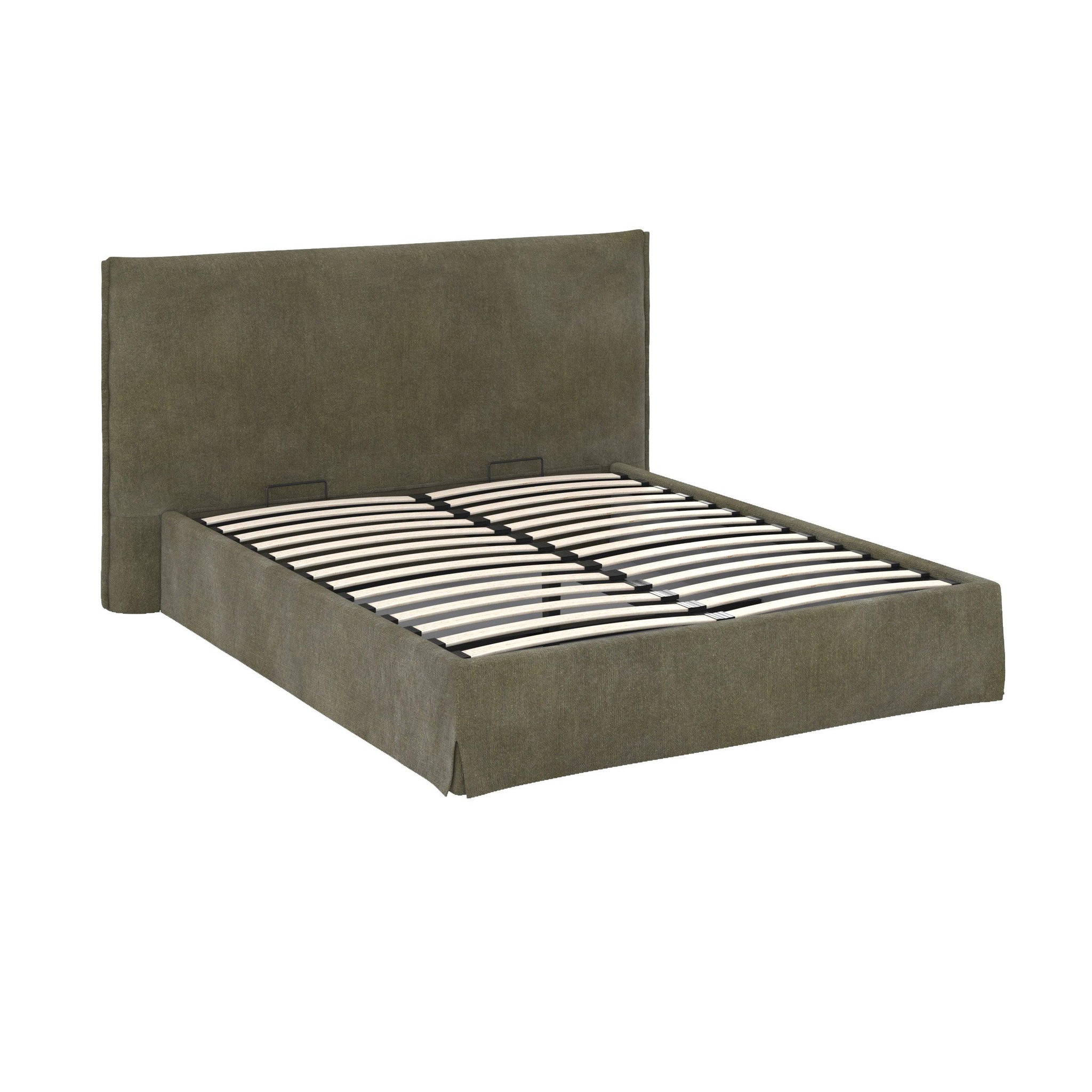 MAISON PAVANE Lit coffre 160x200 cm en tissu vert olive déhoussable-safia
