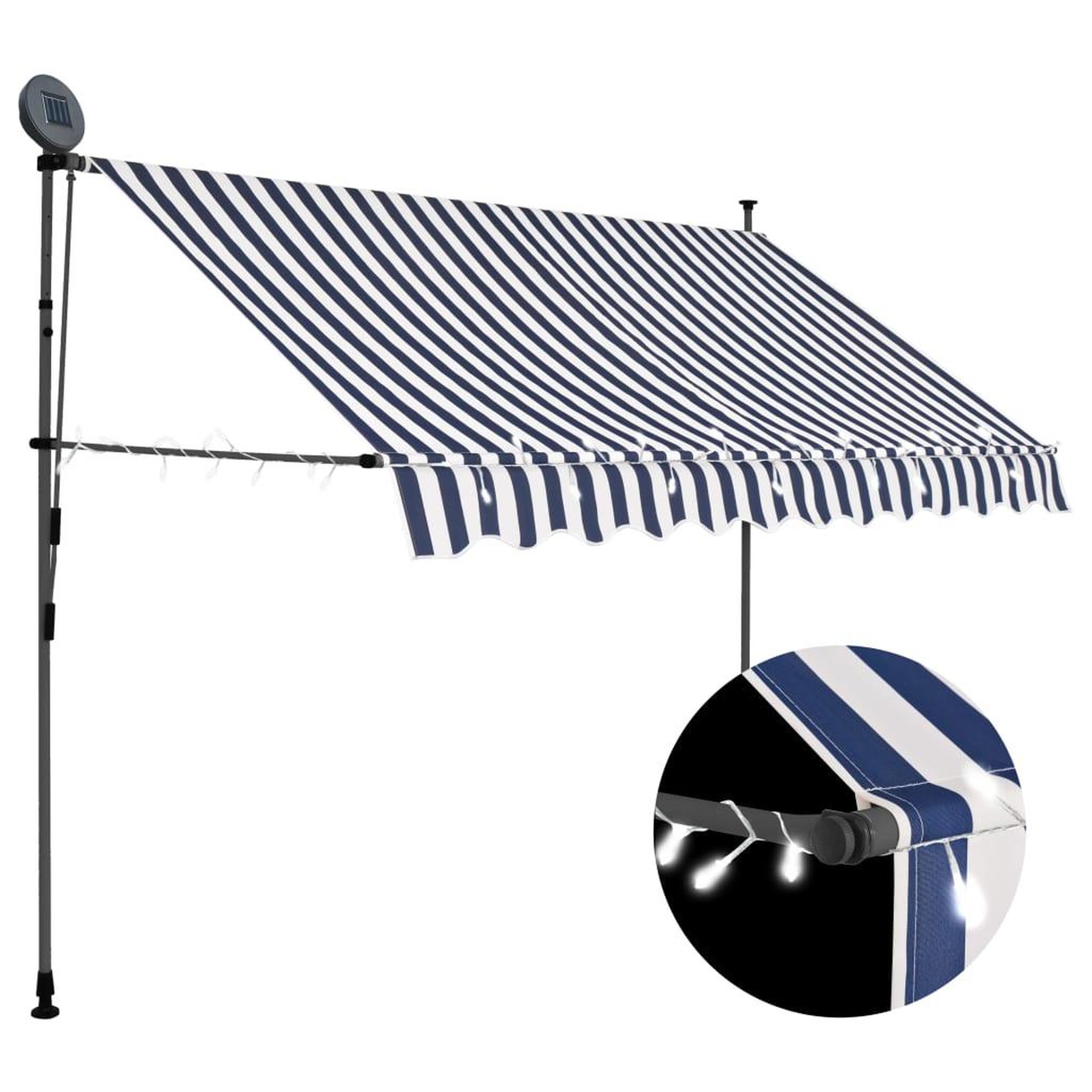 Voir la diapositive 1 : VIDAXL Auvent manuel retractable avec LED 250 cm Bleu et blanc